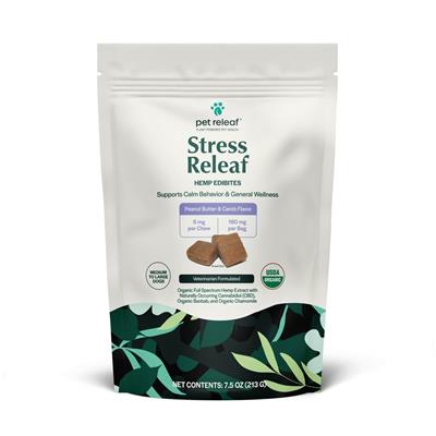 Organic Pet Releaf Stress Releaf PB Carob Large Chewables for Dogs - Calming Treats for Anxiety, Travel & Vet Visits - Natural Stress Relief Supplement