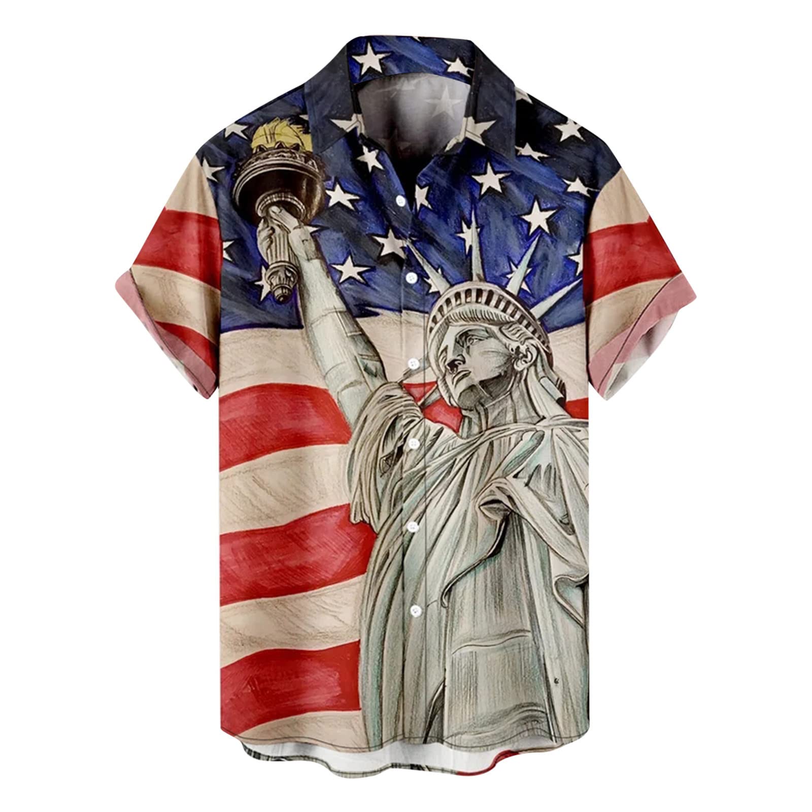 Men's Patriotic Short Sleeve Button Down Shirt - Casual Summer Beach Shirt, Relaxed-Fit Camp Shirt for 4th of July, BBQ Parties & Outdoor Activities