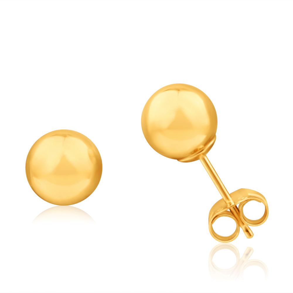 9ct Yellow Gold 6mm Ball Stud Earrings for Women - Classic Minimalist Jewelry for Everyday Wear, Gifts & Special Occasions