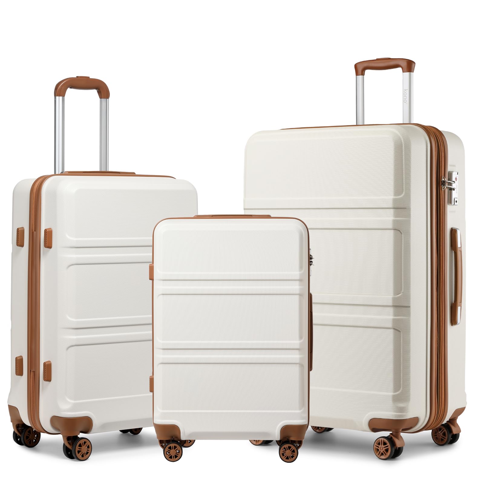 Kono 3-Piece Expandable Lightweight Hardside Luggage Set with Spinner Wheels & TSA Lock (20in, 24in, 28in Carry-On) - Cream White | Perfect for Business Travel, Family Vacations & International Trips