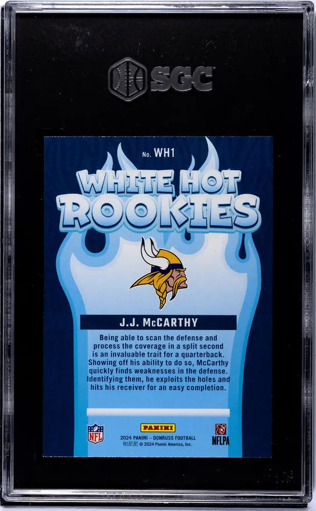 2024 Donruss JJ McCarthy White Hot Rookies Football Card - SGC 9.5 Gem Mint - Collectible Sports Memorabilia for Fans & Investors - Perfect for Display, Trading, and Portfolio Growth