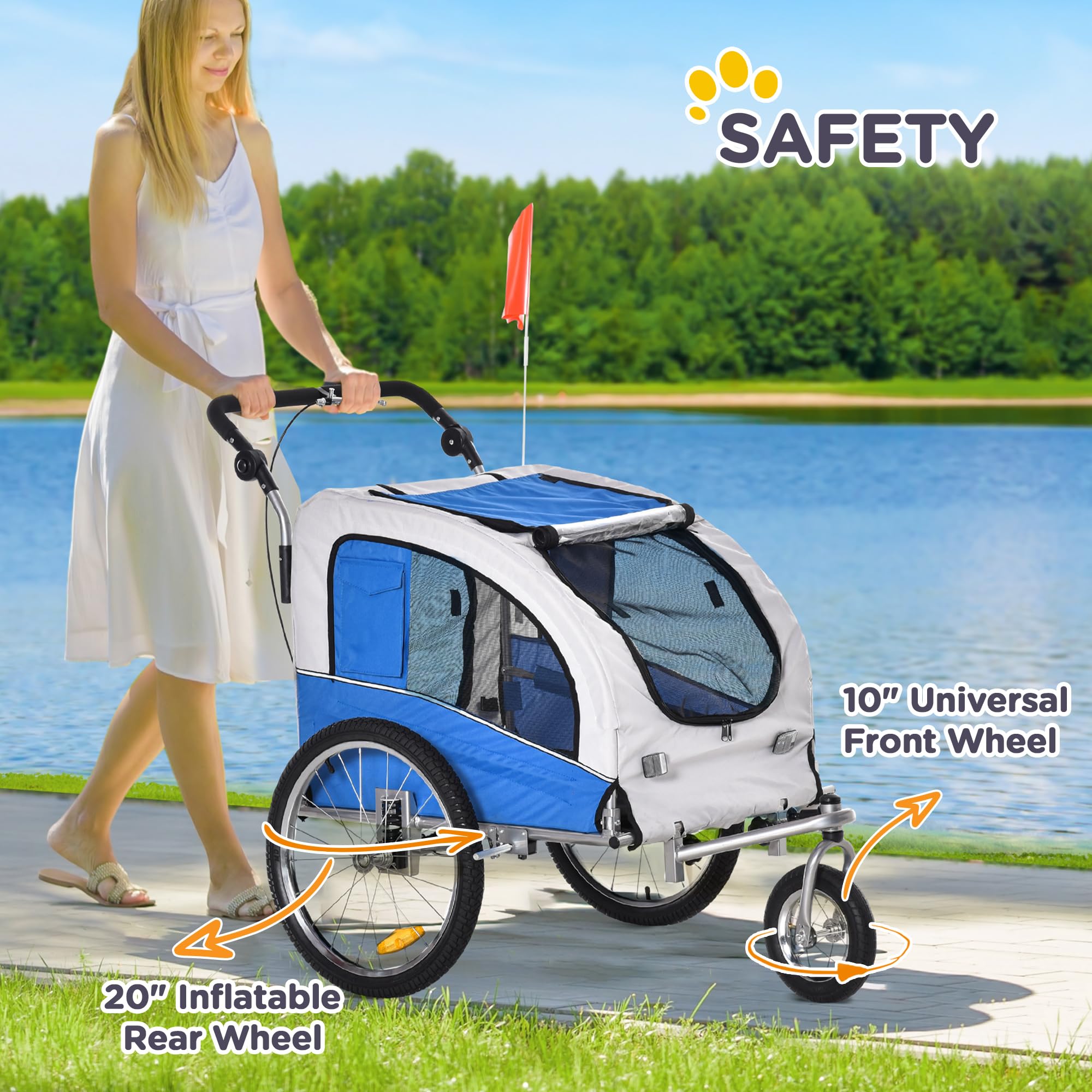 Aosom 2-in-1 Dog Bike Trailer & Pet Stroller with Removable Canopy, Storage Pockets - Perfect for Cycling, Jogging, and Outdoor Adventures with Your Pet