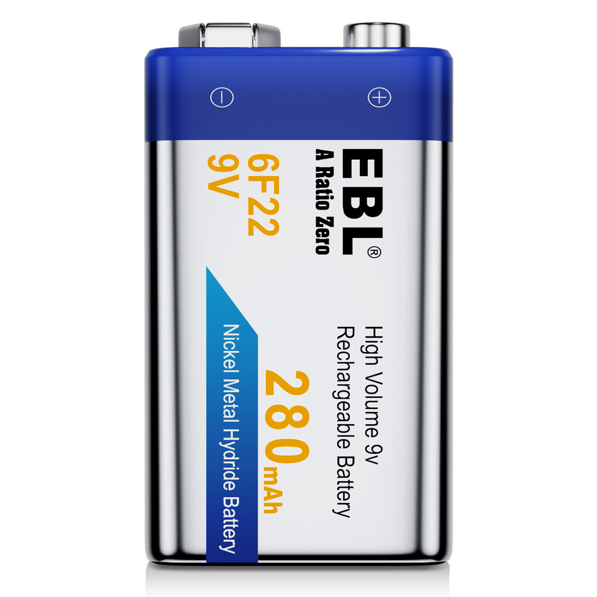 EBL 9V Rechargeable NiMH Battery 280mAh - Long Lasting Power for Smoke Detectors, Guitar Pedals & Wireless Microphones
