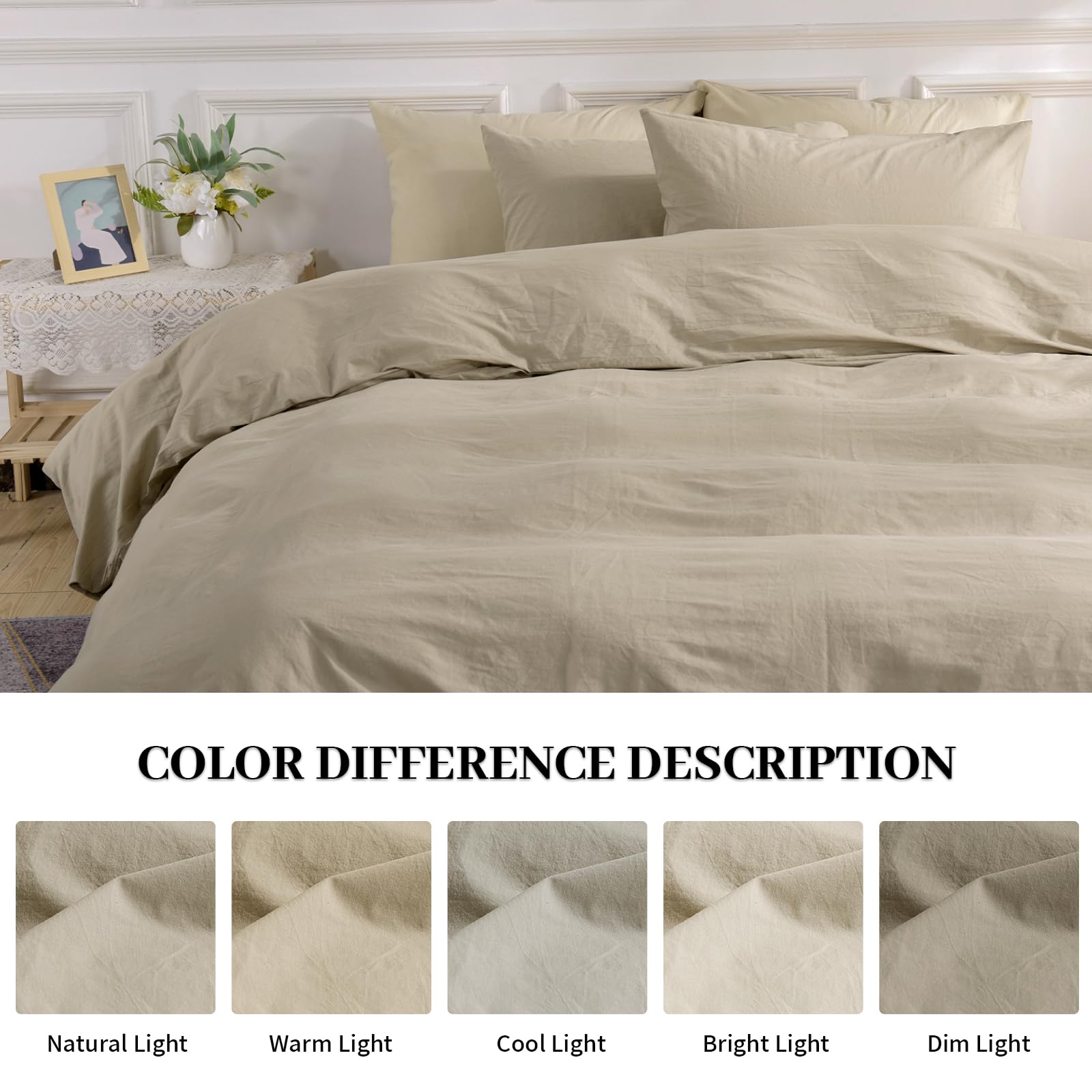 NEXHOME PRO Kids Twin Size Duvet Cover Set - 100% Organic Washed Cotton, Linen Feel, Breathable, Textured Design with Zipper Closure & Corner Ties (2-Piece Bedding Set, No Comforter Included) - Perfect for Children's Bedrooms, Dorm Rooms & Cozy Sleepovers