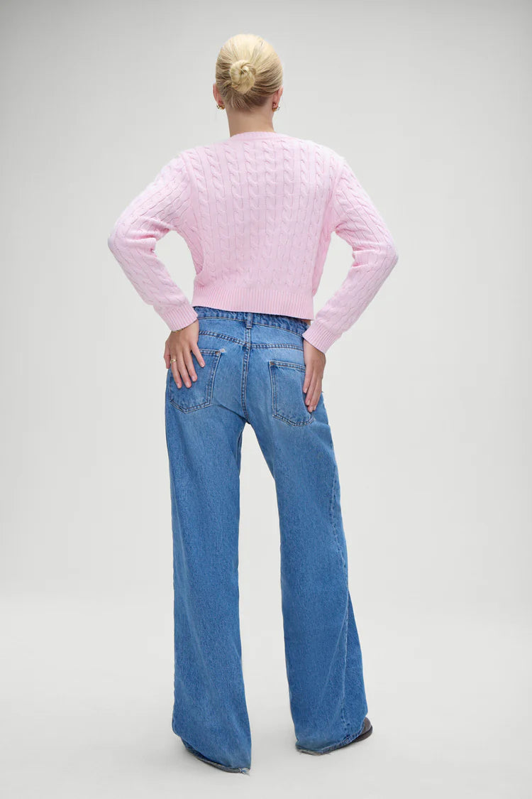 Cozy Pink Dudley Cable Knit Cardigan for Women - Soft Warm Winter Sweater - Perfect for Casual Outfits, Office Wear & Holiday Gatherings