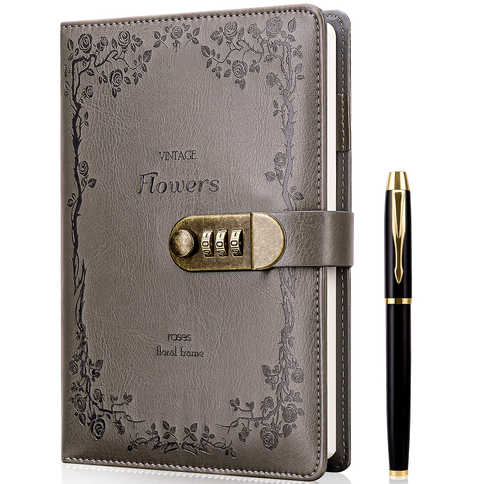 Vintage Leather Writing Journal Notebook with Lock & Gold Pen Set - Personal Organizer Planner for Women & Men | Perfect for Diary Keeping, Gift Giving & Travel Writing