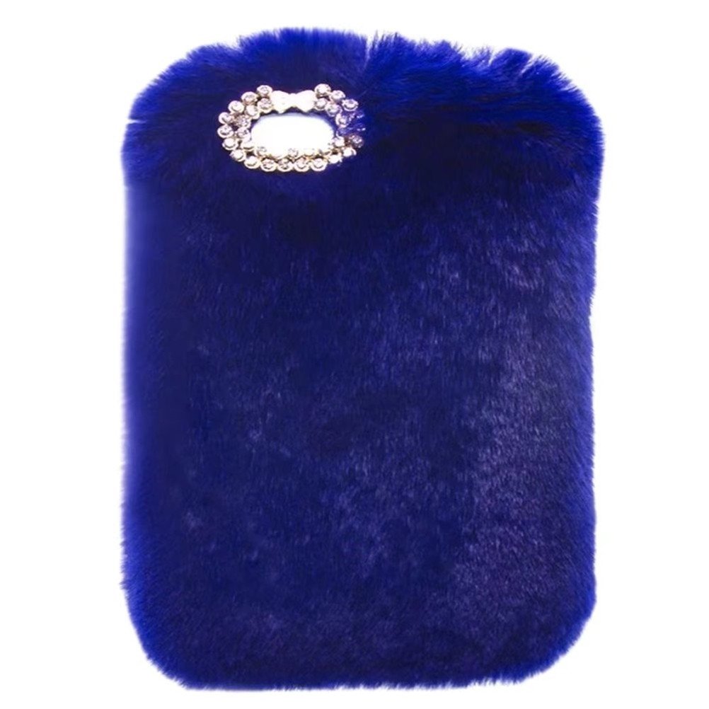 Luxury Diamond Bowknot Furry iPad 6/Air 2 Case - Soft Beaver Rex Rabbit Fur Cover for Apple iPad 6th Gen & iPad Air 2 (Dark Blue) | Winter Warm Protective Case for Home, Office & Travel Use