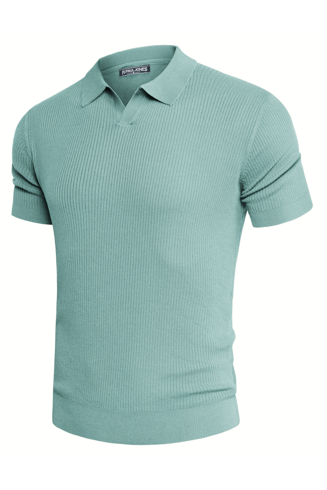 Men's Ribbed Textured V-Neck Knit Polo Shirt - Breathable Casual Shirt for Work, Golf & Everyday Wear