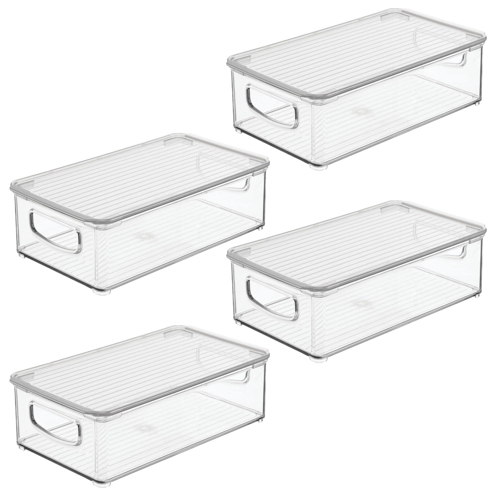 mDesign Plastic Storage Bin Box with Lid & Built-in Handles - 4 Pack Clear Organizer for Office Supplies, Pens, Pencils - Perfect for Home Office, Desk, Cabinet Organization - Ligne Collection Storage Containers