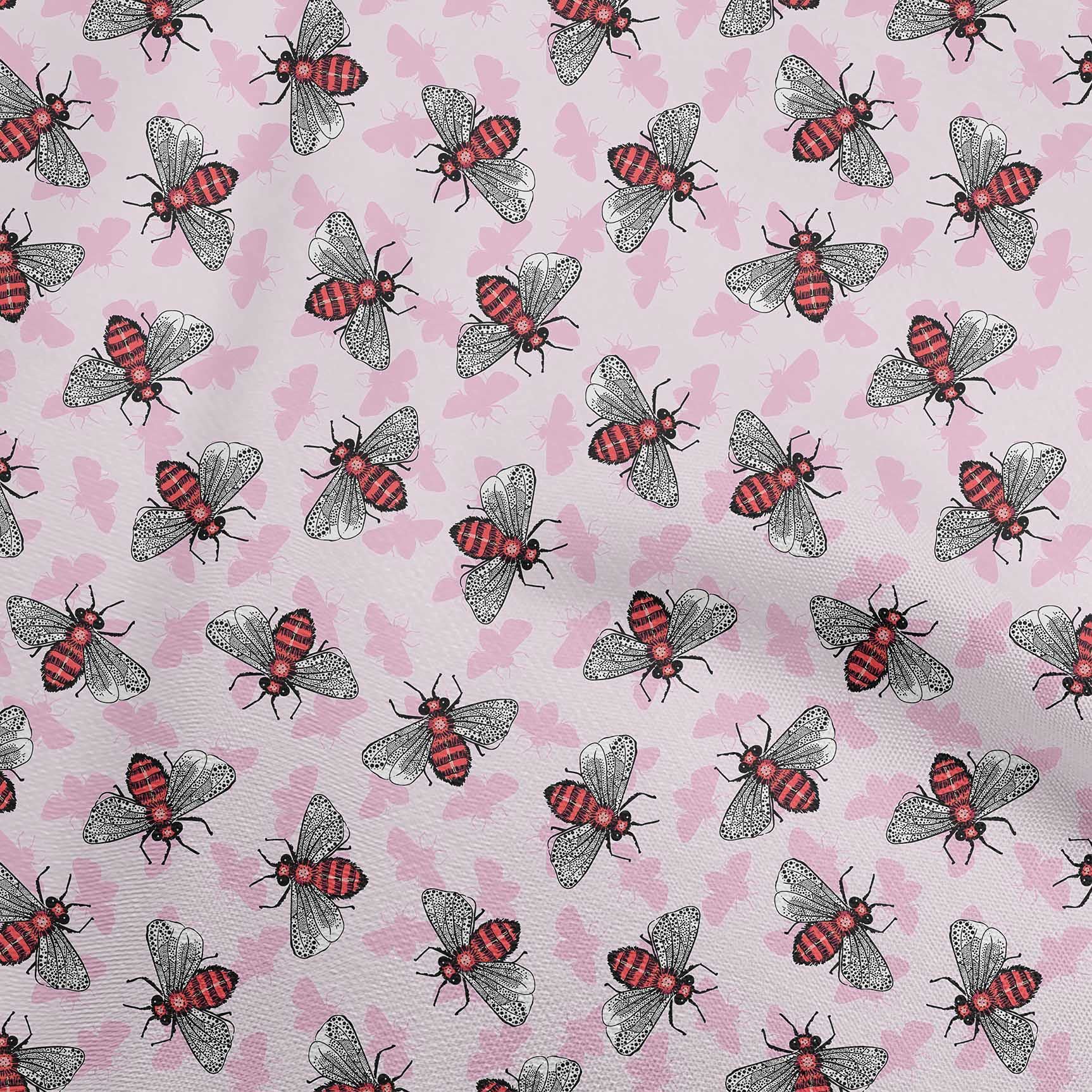oneOone Cotton Poplin Light Pink Floral Bee Print Fabric by The Yard - 42 Inch Wide Dress Material for Summer Dresses, Skirts & DIY Sewing Projects