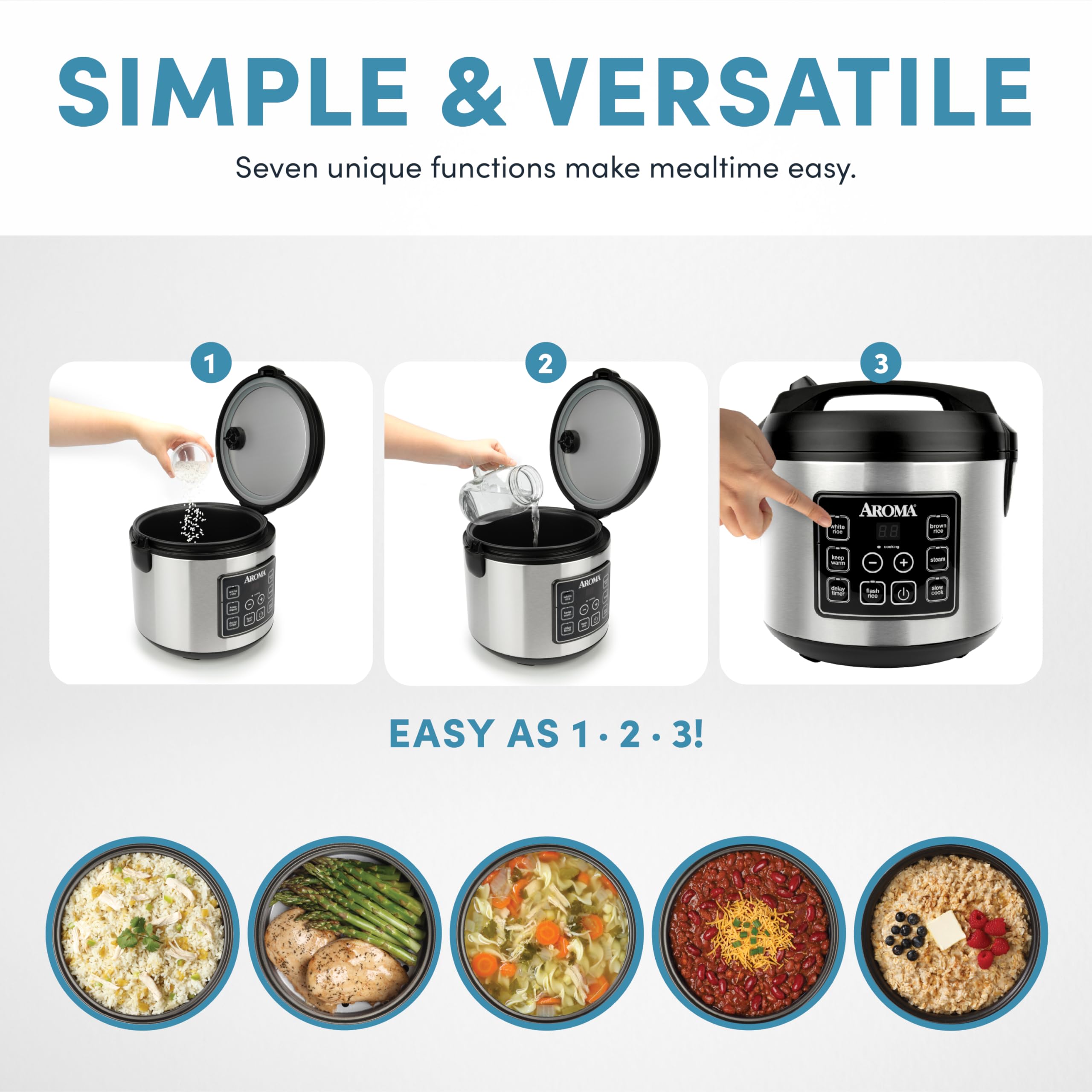 Aroma Housewares 20-Cup (10-Cup Uncooked) Digital Rice Cooker & Slow Cooker with Stainless Steel Exterior - Perfect for Meal Prep, Family Dinners & Healthy Cooking (ARC-150SB, Black)