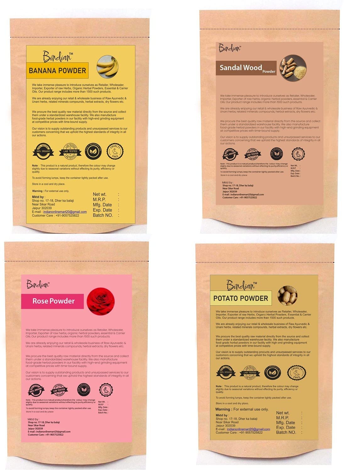Organic Banana Sandalwood Rose & Potato Face Pack Powder - 4 Pack (50g Each) | Brightening, Exfoliating & Nourishing Facial Treatment for Glowing Skin | Perfect for Spa Day, Self-Care Routine & Gift Giving
