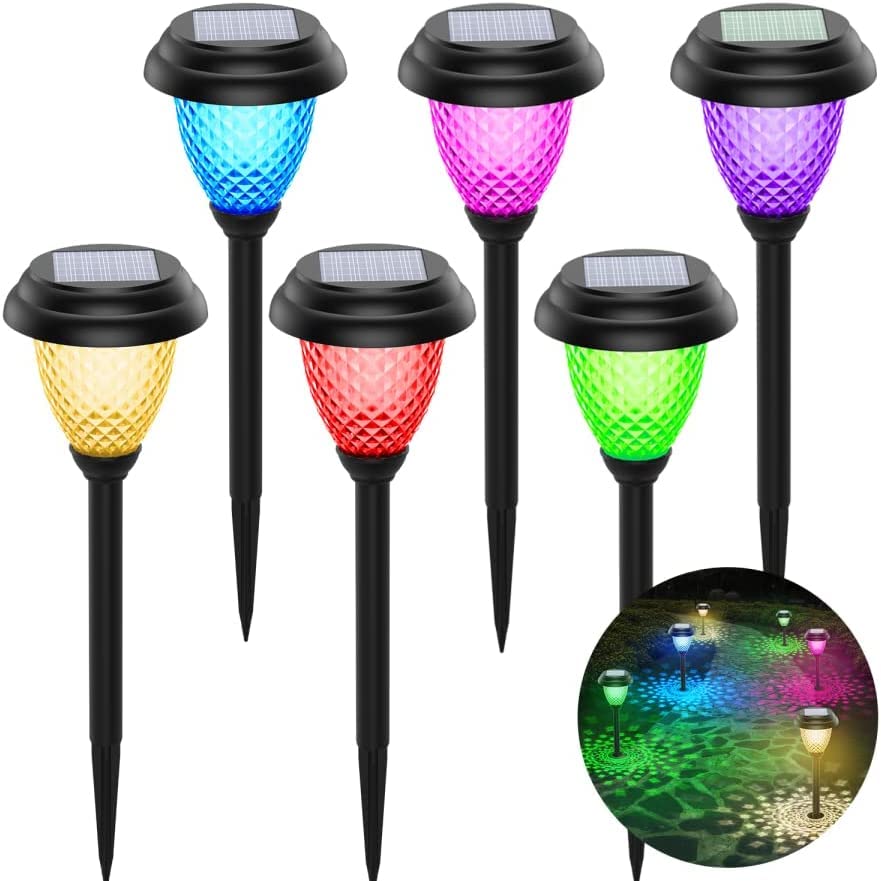 CIYOYO 6 Pack Solar Pathway Lights Outdoor - Waterproof Warm White & Color Changing Landscape Lights for Garden, Yard, Walkway, Patio, Driveway - Auto On/Off Solar Powered Decorative Lighting (Ideal for Evening Outdoor Ambiance & Safety)