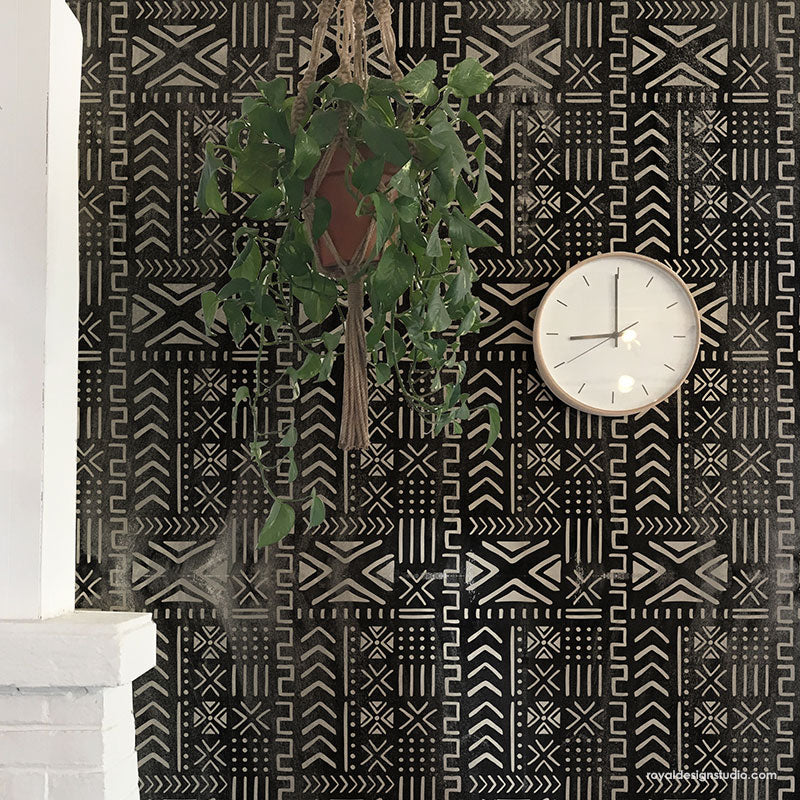 Authentic Mali Mudcloth Stencil for Wall Art - DIY African Home Decor, Handmade Geometric Patterns - Perfect for Living Room, Bedroom & Boho Interior Design