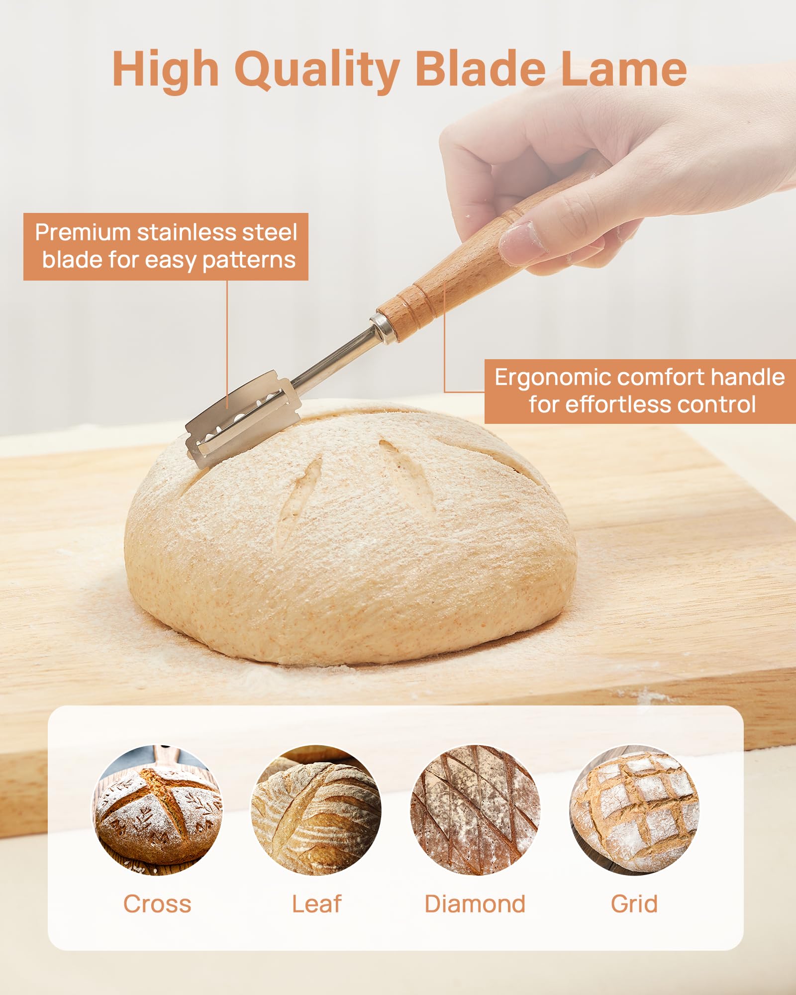 Kootek 9 Inch Round Banneton Bread Proofing Basket Set of 2 - Sourdough Starter Kit with Dough Whisk & Scoring Lame - Artisan Bread Baking Supplies for Home Bakers - Perfect for Sourdough, French Bread & Homemade Loaves