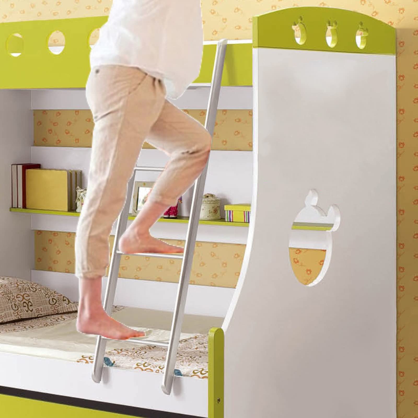 Heavy Duty Adjustable Hook-On Bunk Bed Ladder for Kids, Adults & Elderly - 116cm (3.8 ft) Silver RV Loft Ladder - Perfect for Home, RV, Dormitory & Twin Beds - Safe Climbing Solution for All Ages