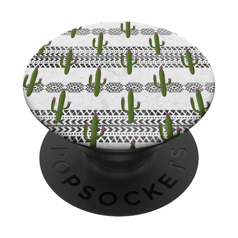 Aztec Cactus Pattern White PopSockets Phone Grip & Stand - Compatible with iPhone, Samsung & Tablets - Perfect for Home, Office & Travel Use