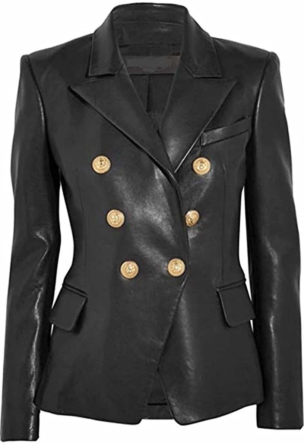 Women's Black Leather Business Coat - Elegant Office Jacket for Professional Women | Perfect for Work, Meetings & Formal Events