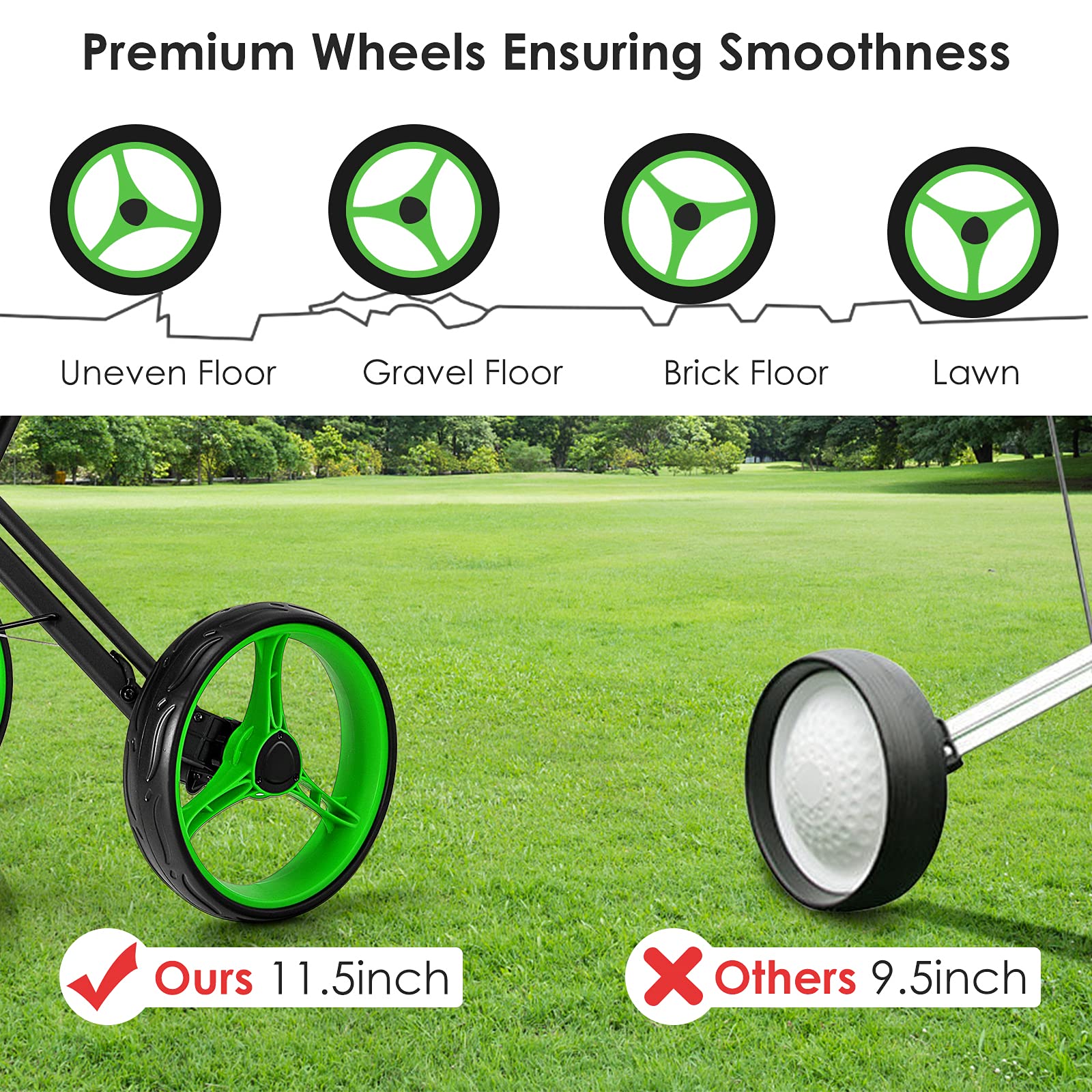 GYMAX 4 Wheel Folding Golf Push Cart - Adjustable Height Golf Trolley with Umbrella Holder, Cup Holder & Foot Brake - Lightweight Portable Golf Caddy for Adults & Teens - Perfect for Course, Driving Range & Practice Sessions