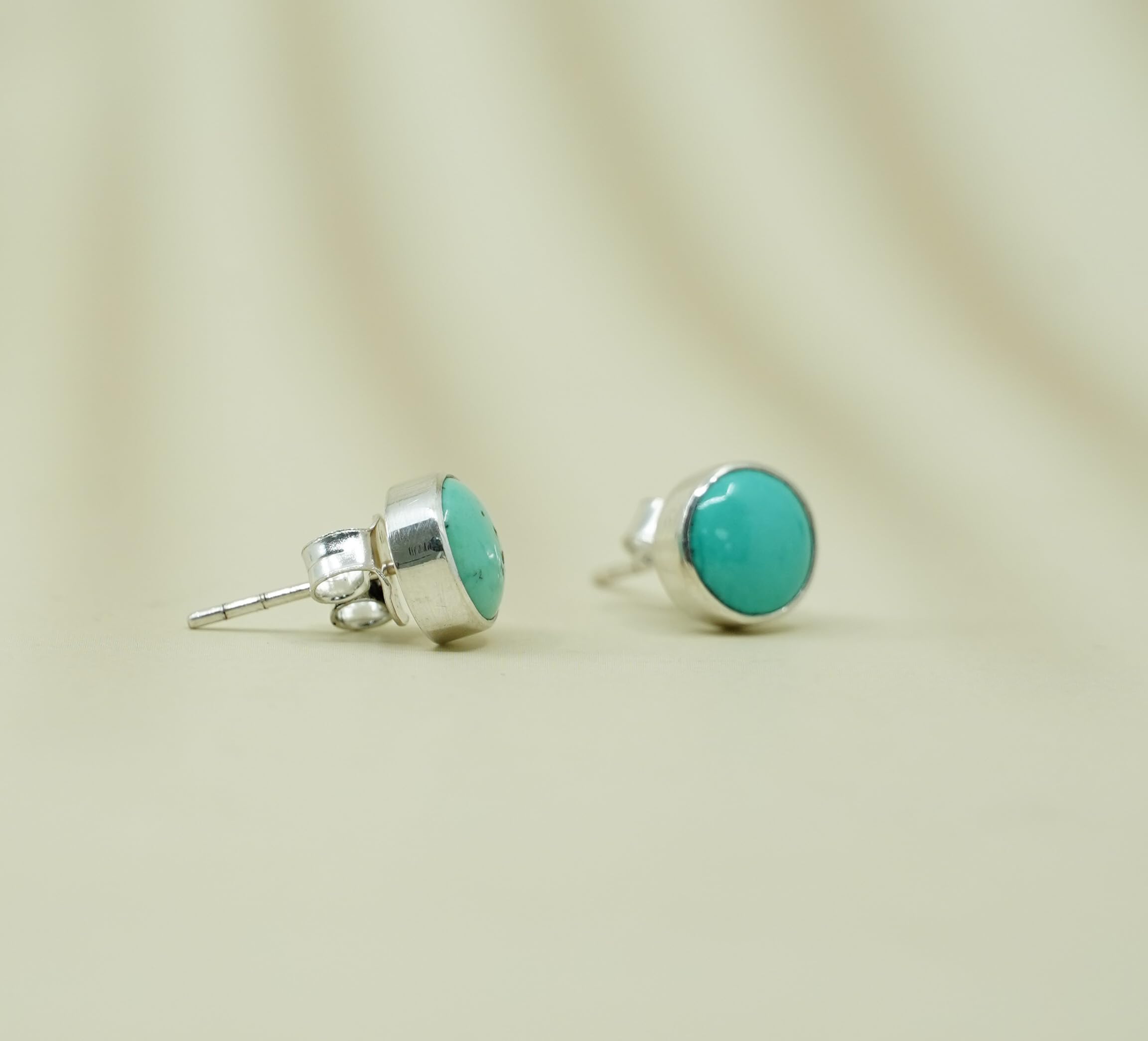 925 Sterling Silver Stud Earrings for Women - Turquoise Gemstone, Minimalist Round Design, Hypoallergenic & Lightweight, December Birthstone Jewelry - Perfect for Gifts, Everyday Wear & Special Occasions