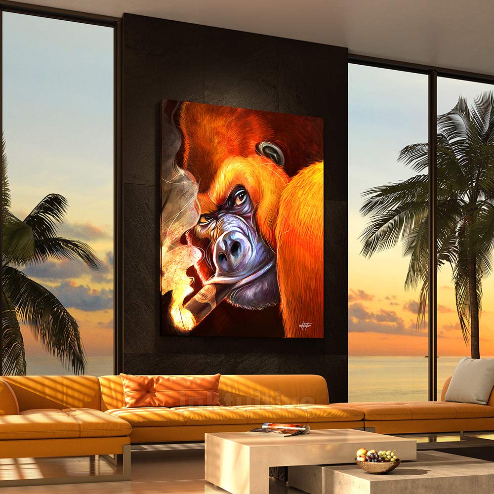 Inktuitive 'Gorilla Smoke' Motivational Canvas Wall Art - Modern Home & Office Decor for Bedroom, Living Room, Man Cave - 16x12 Inches - Perfect for Inspiring Spaces & Gifts