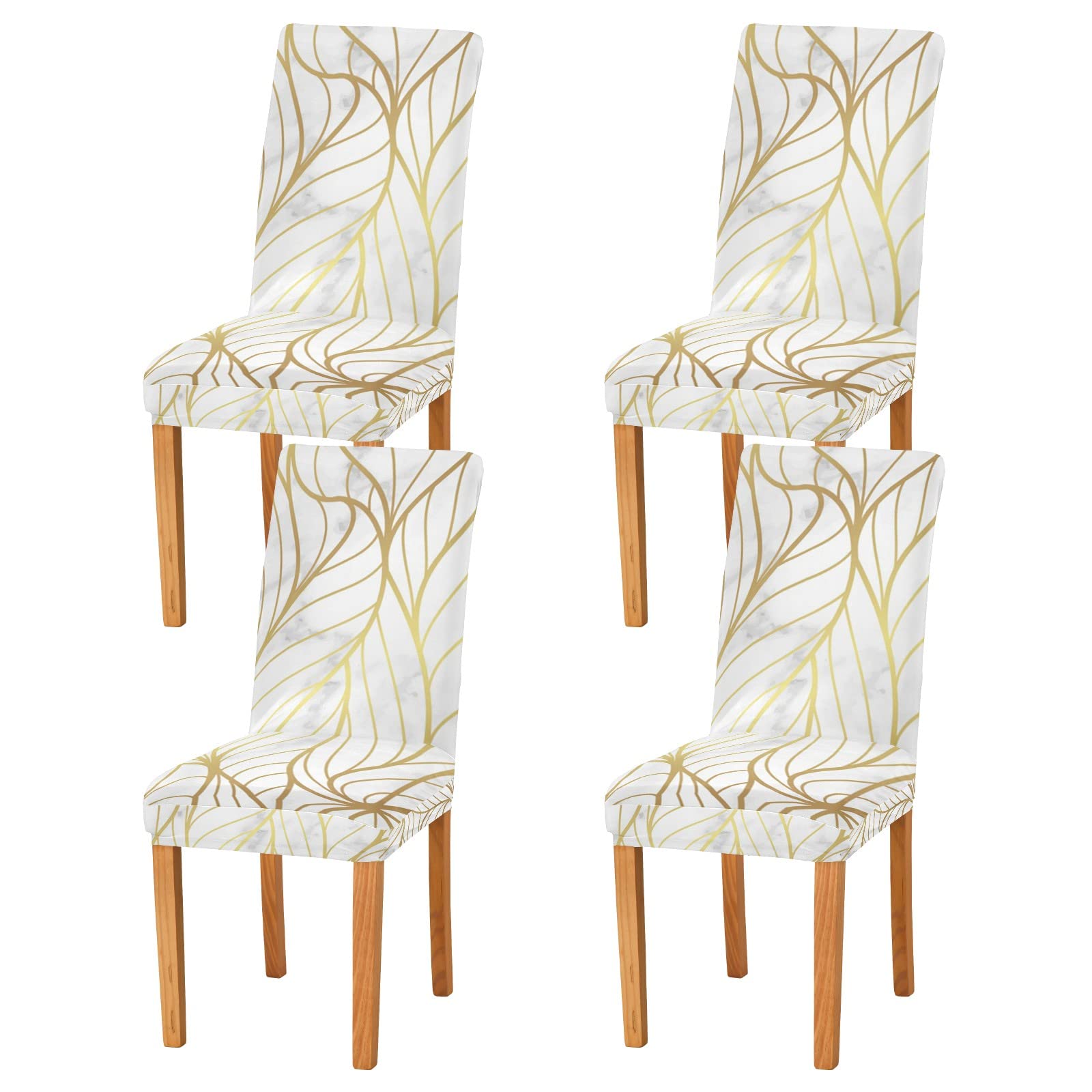 ALAZA Stretch Dining Room Chair Covers - Gold Marble Design with Natural Leaf Pattern, Washable Slipcovers for Parson Chairs | Perfect for Dining Room, Kitchen, Wedding Ceremony & Home Decor