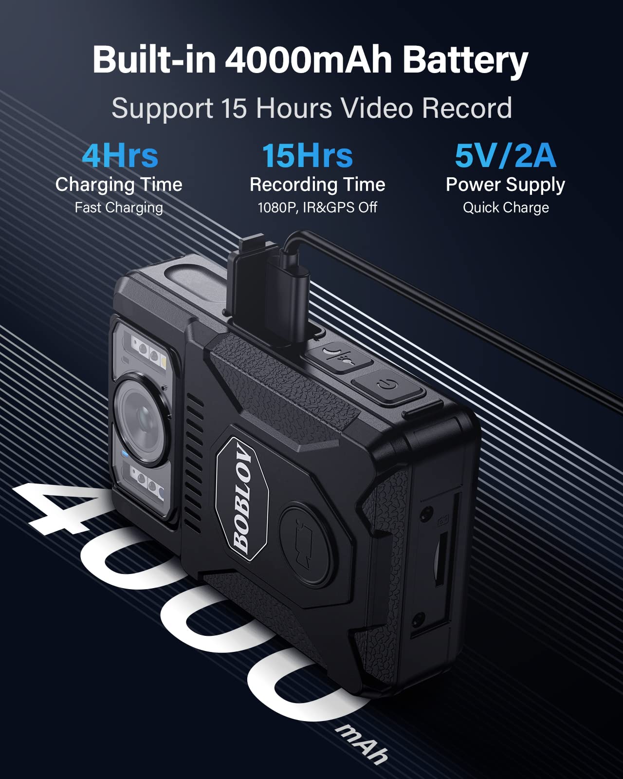 BOBLOV M7 128GB Body Worn Camera with 180° Rotation | 4000mAh Battery & Fast Charger | 15 Hours 1080P HD Video Recording with Audio | for Police, Security, Delivery & Law Enforcement | Perfect for Evidence Collection & Night Patrols