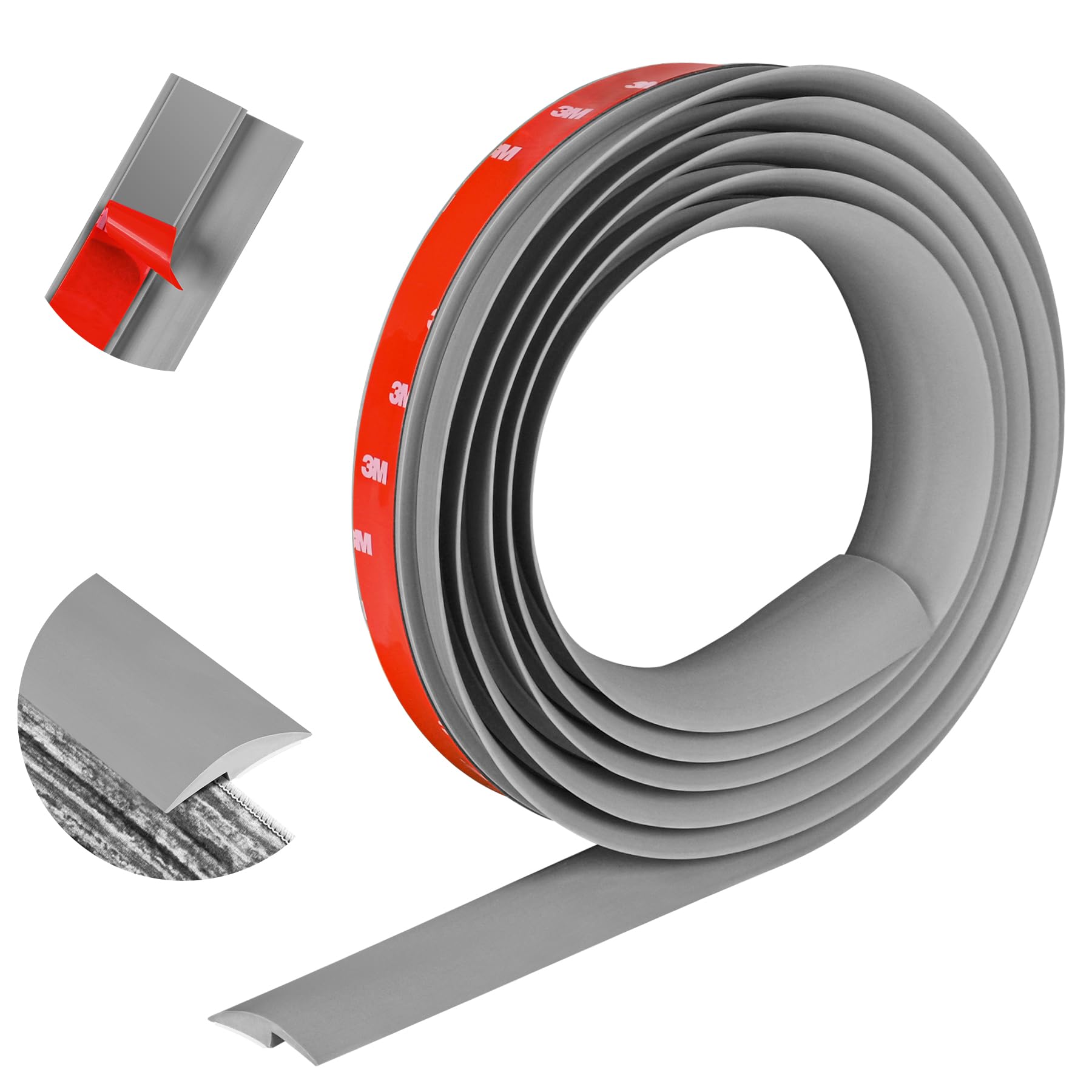 10Ft Self-Adhesive PVC Floor Transition Strip - Gray Carpet to Tile Edging Trim for Thresholds Under 5mm | Easy Peel & Stick Installation | Perfect for Doorways, Laminate & Hardwood Floors