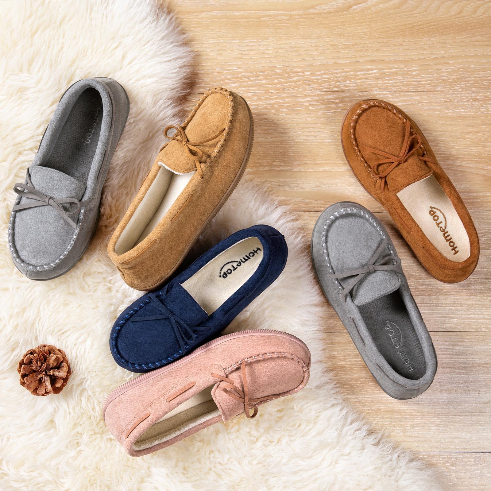 HomeTop Women's Moccasin Slippers - Indoor/Outdoor House Shoes with Memory Foam, Faux Fur & Rubber Sole | Soft Suede Comfort for Home, Office & Travel | Breathable Microsuede Slippers in Multiple Sizes