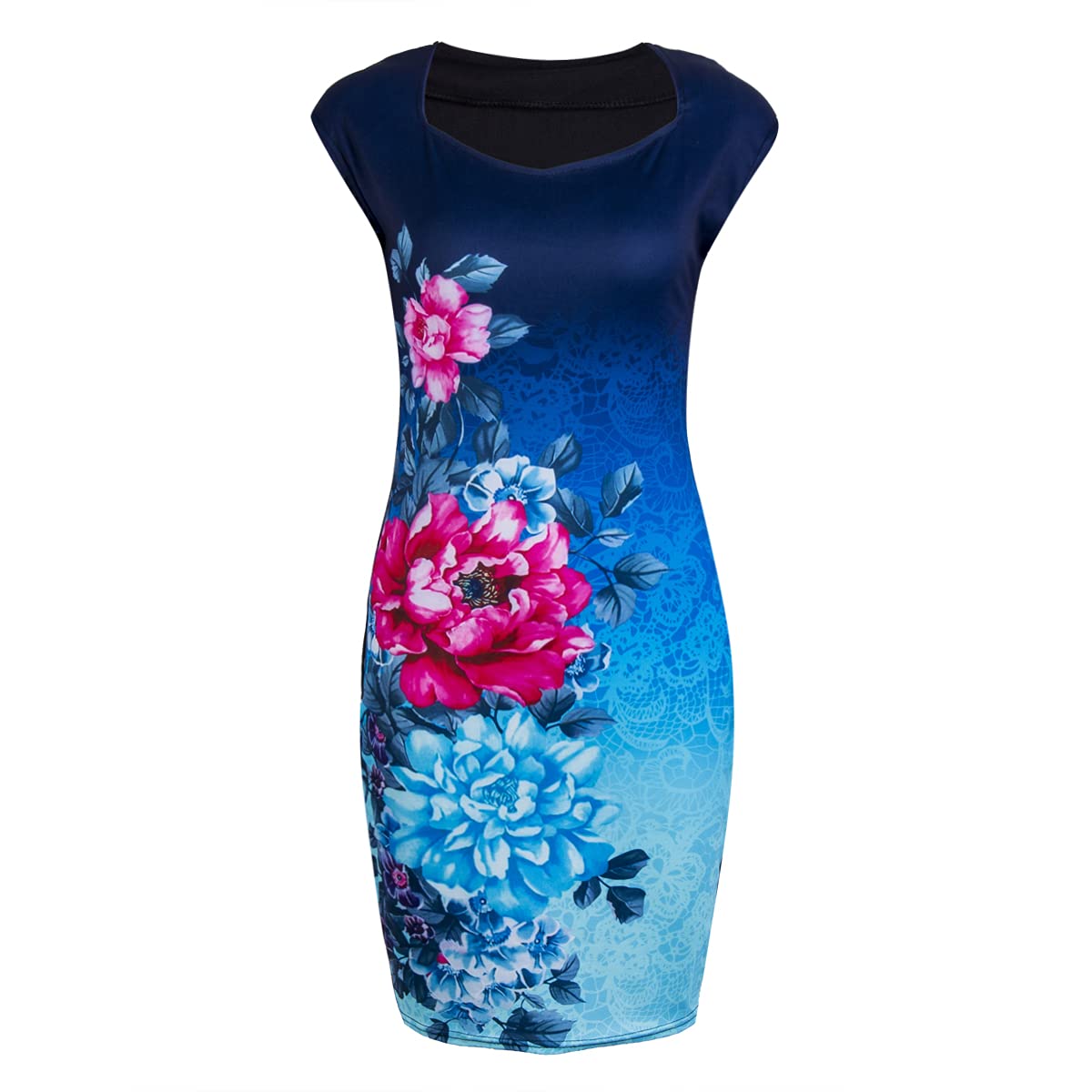 Vintage Floral Print Women's Summer Dress - Knee-Length Pencil Dress with Sweetheart Neckline | Perfect for Casual Outings, Office Wear & Summer Parties