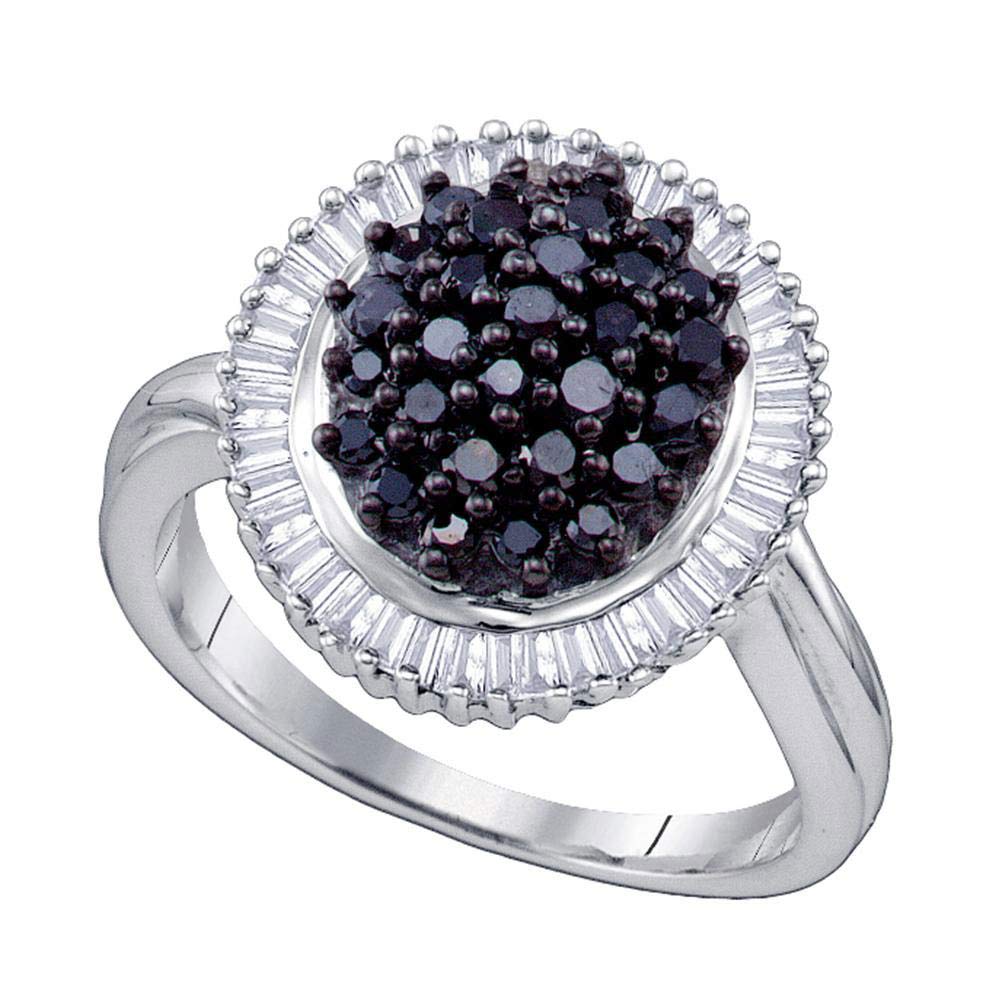 1.00 CTTW Sterling Silver Women's Round Black Enhanced Diamond Cluster Oval Ring - Elegant Jewelry for Weddings, Parties & Special Occasions