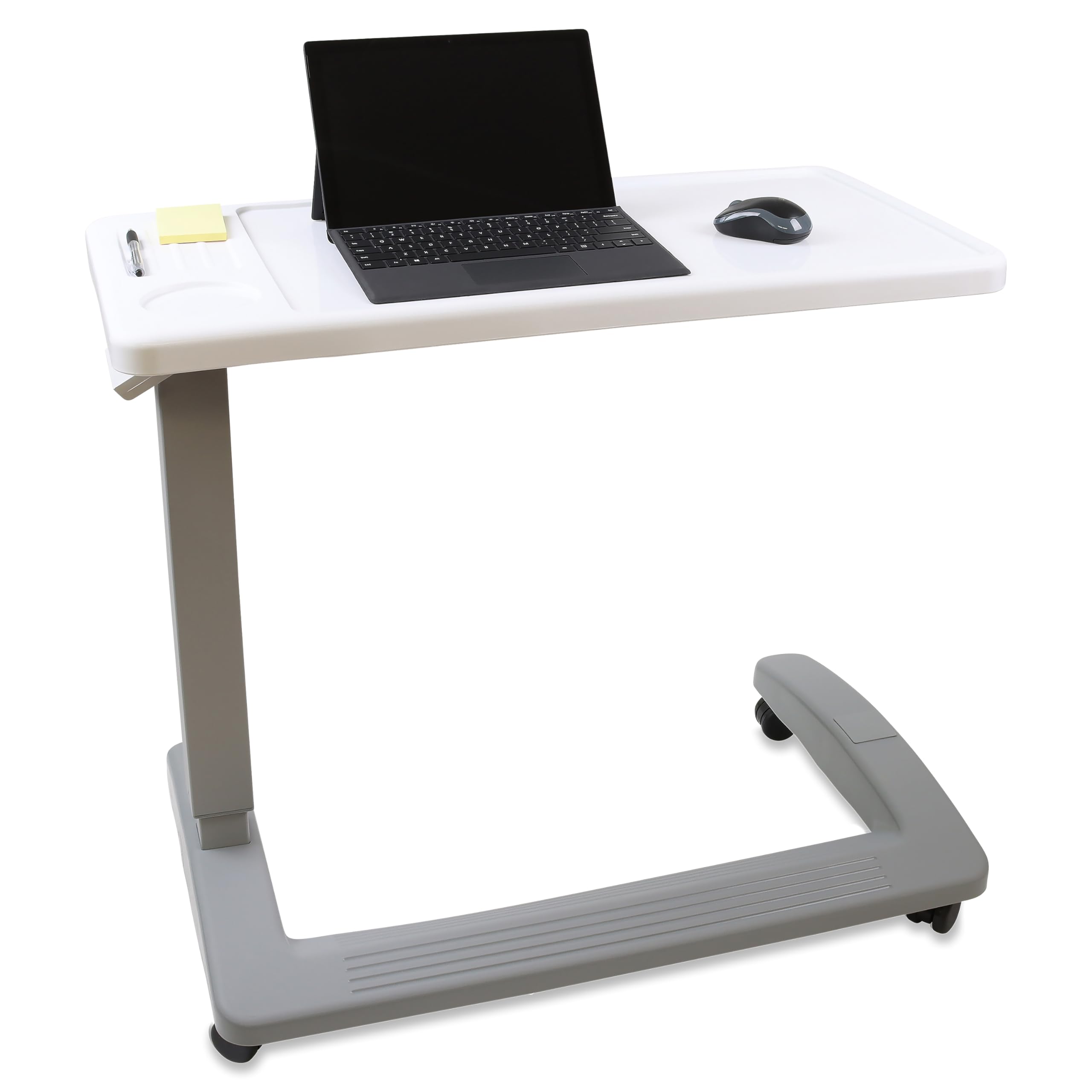 Adjustable Overbed Table with Wheels - Portable Hospital Bedside Table for Home & Medical Use - Rolling Over The Bed Desk for Eating, Working, Reading in Bed or Recovery