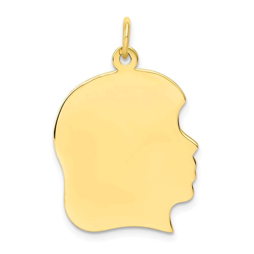 10K Solid Gold Engravable Girl Head Charm - Large .013 Gauge Right Facing Pendant for Necklace, Bracelet & Jewelry Making - Perfect for Gifts, Custom Jewelry & Personalization
