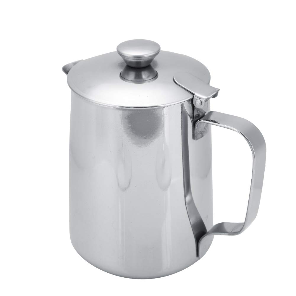 Premium 600ml Black Stainless Steel Milk Frothing Pitcher with Lid - Professional Coffee Steaming Jug for Latte Art, Cappuccino & Hot Chocolate - Ideal for Home Baristas & Coffee Shops