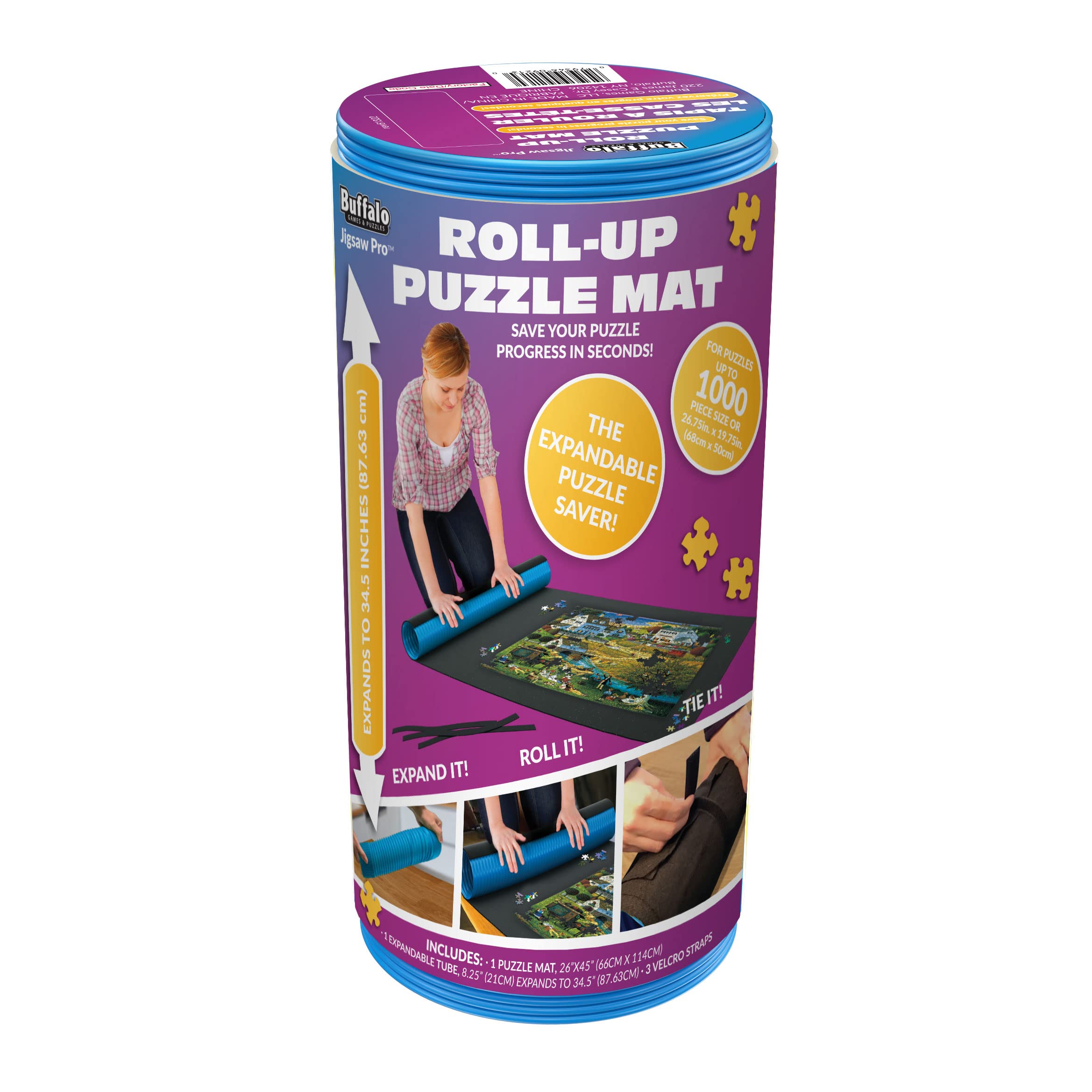 Buffalo Games Roll-Up Puzzle Mat - Felt Puzzle Saver & Assembly Mat for 1500 Piece Puzzles - Black - Perfect for Puzzle Storage, Travel & Easy Cleanup
