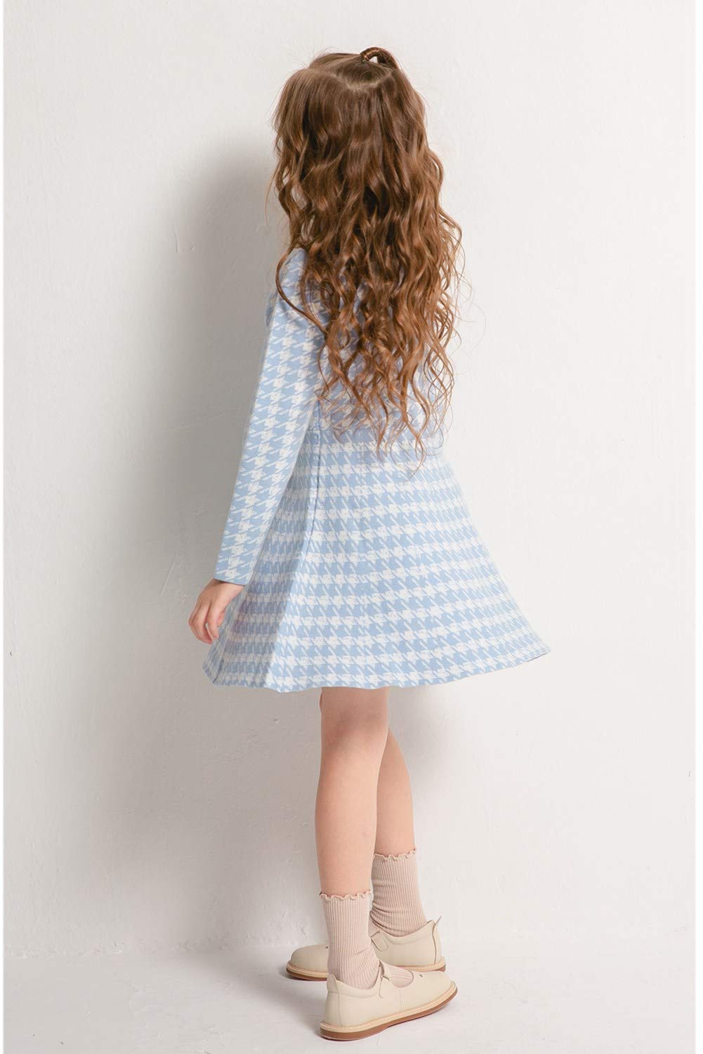 SMILING PINKER Girls Winter Knit Dress - Houndstooth Pattern Mock Neck Flare Sweater Dress for Toddlers | Warm & Stylish Outfit for Holiday Parties, Christmas Photos & School Events