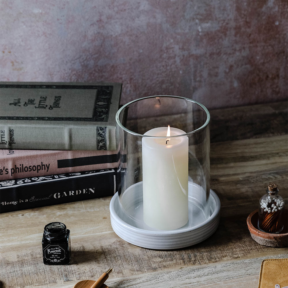 Handmade Stoneware Hurricane Candle Holder - Elegant Home Decor for Dining Table, Wedding Centerpiece & Cozy Living Room Ambiance