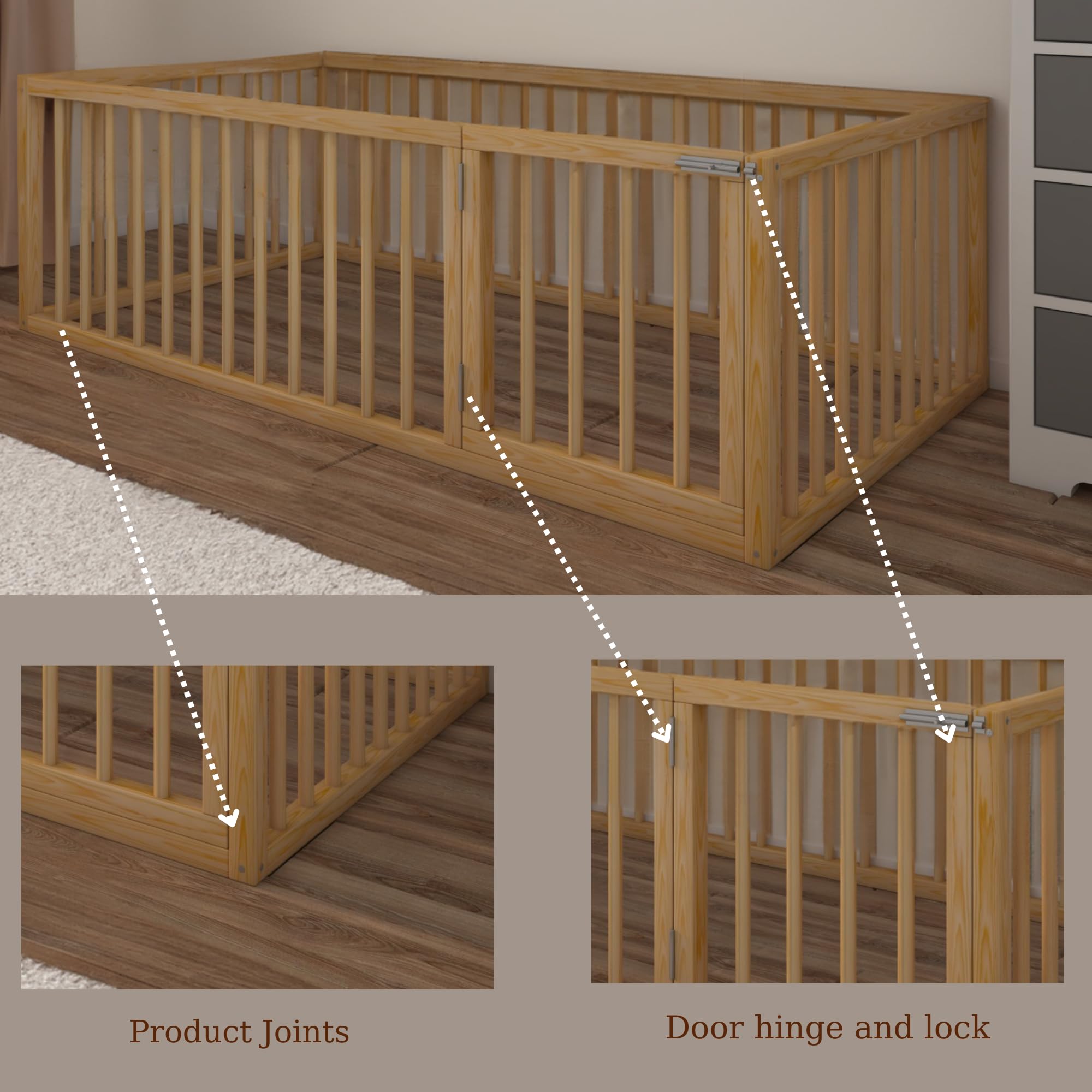 Montessori Floor Bed for Toddlers - Solid Pine Wood Frame with Right Side Door - Sturdy Modern Design for Boys & Girls (19