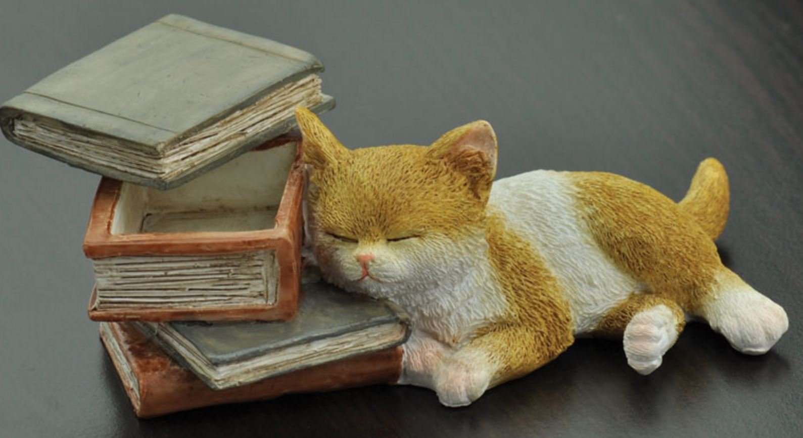 Adorable Fairy Garden Sleeping Kitten with Mini Books - Perfect for Fairy Garden Decor, Miniature Scenes & DIY Craft Projects