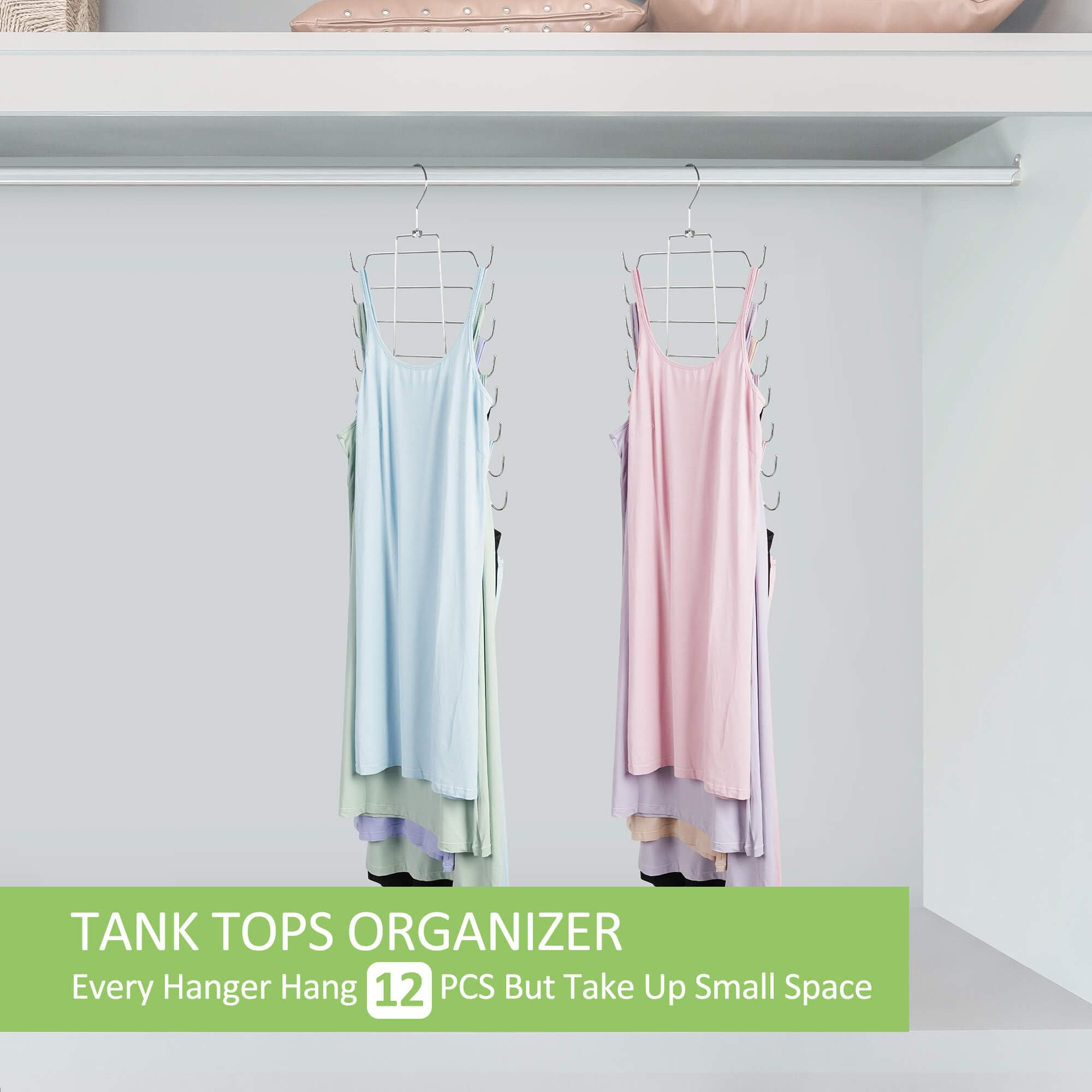 2 Pack Silver Tank Top Hangers - Bra Organizer for Closet, Space Saving Hanging Storage for Camisoles, Bras, Swimsuits & Strappy Dresses | Perfect for Closet Organization & Travel Packing