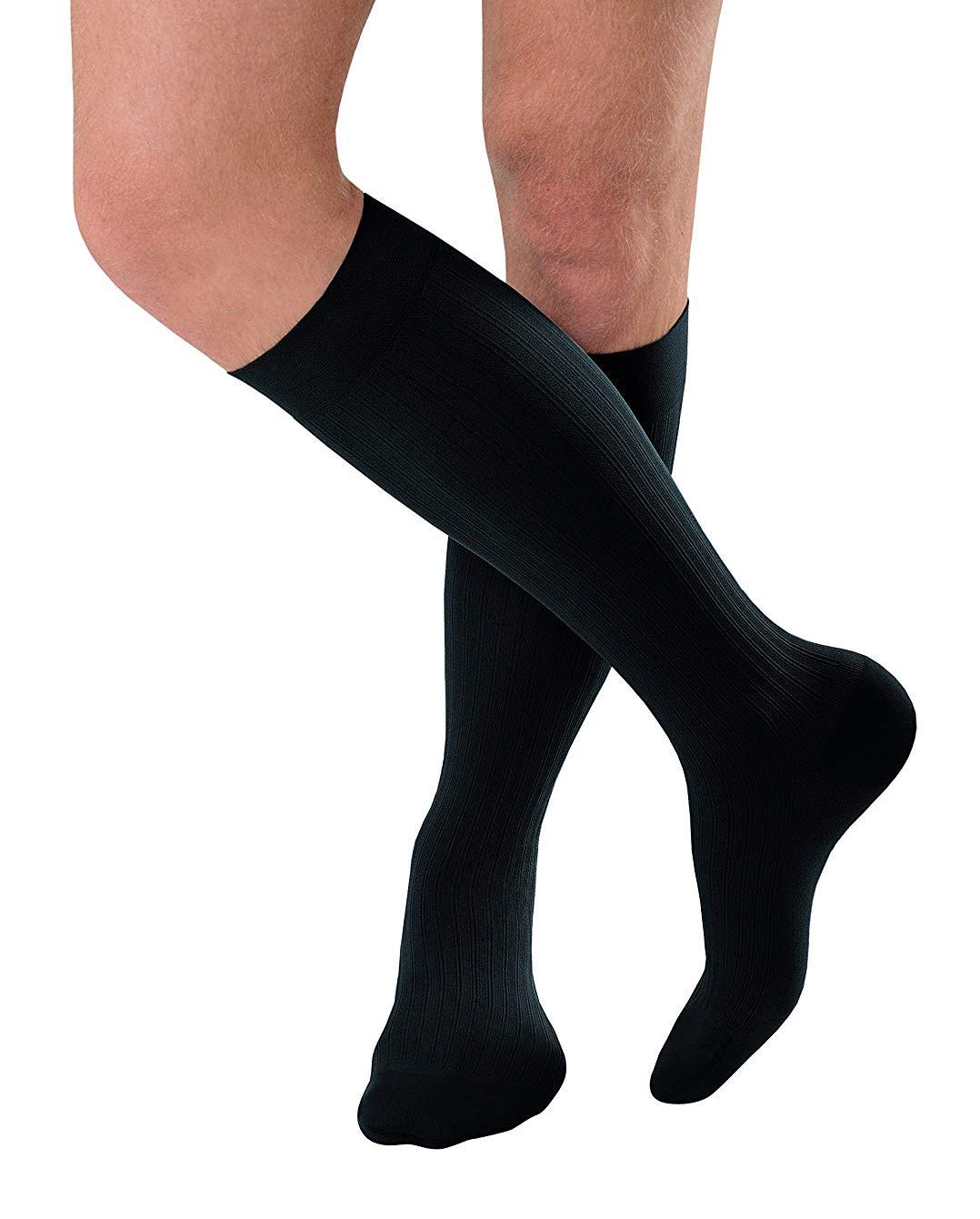 JOBST for Men Ambition Knee High 20-30 mmHg Ribbed Dress Compression Socks - Closed Toe, 5 Long, Black - Perfect for Travel, Work & Varicose Vein Relief