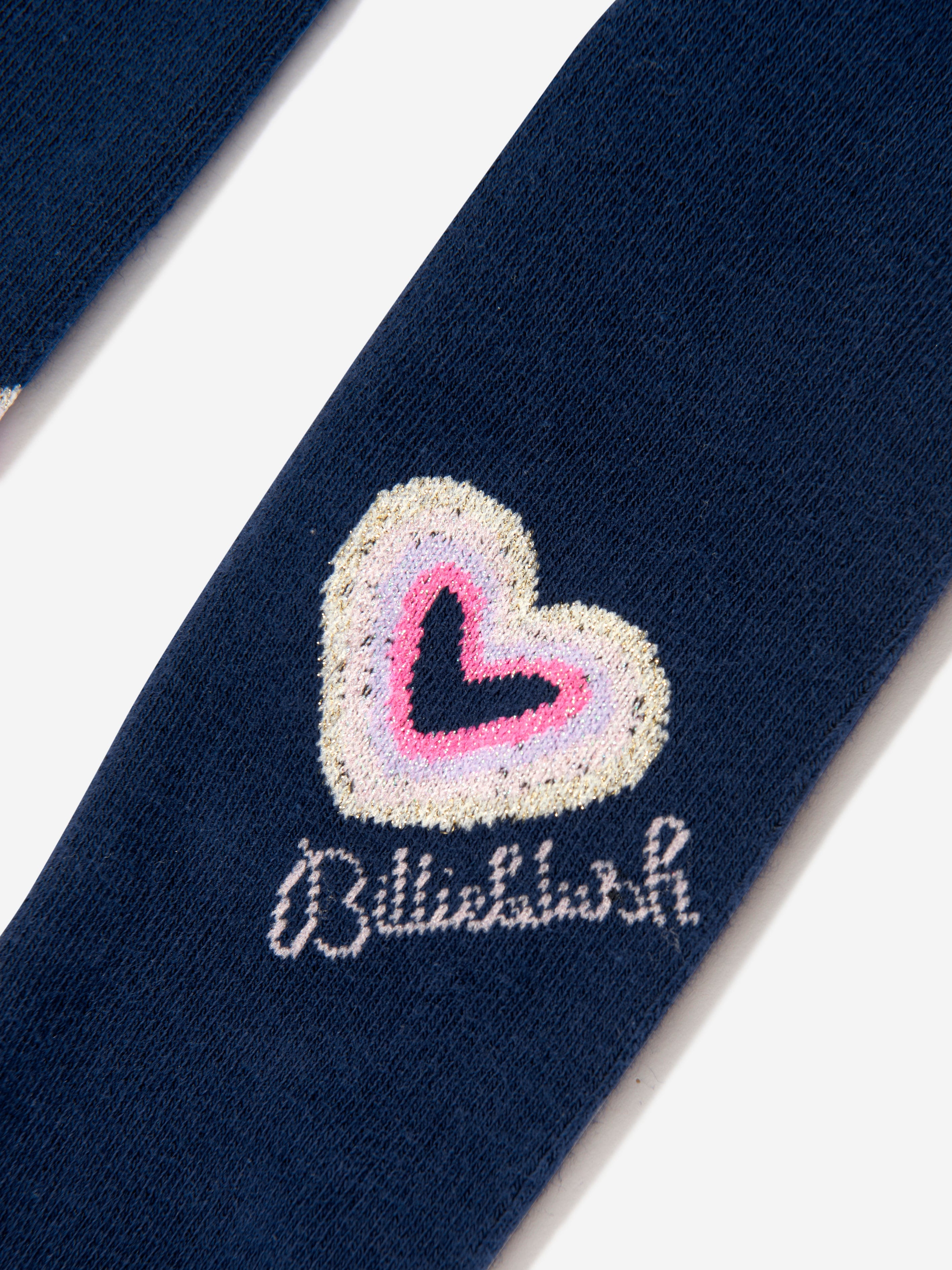 Billieblush Girls Navy Heart Logo Tights - Comfortable Stretchable Leggings for School, Dance & Everyday Wear