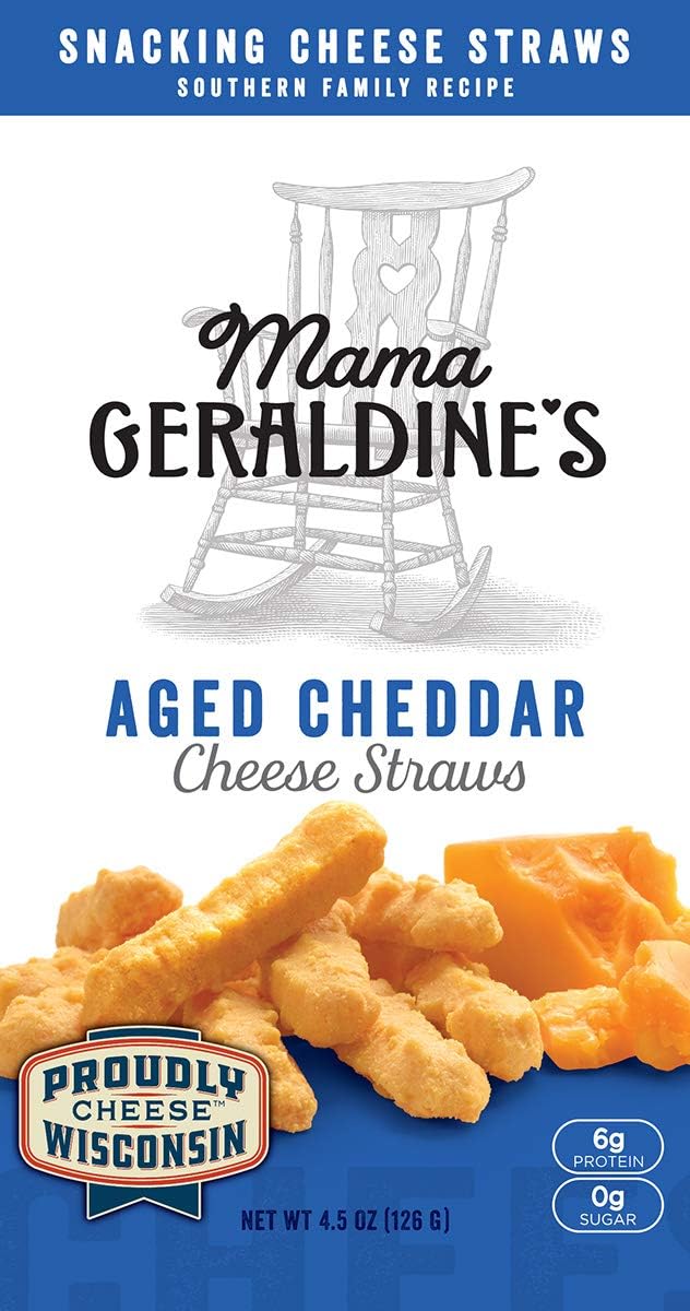 Mama Geraldine's Aged Cheddar Cheese Straws - 4.5oz (1 Pack) - Gourmet Baked Snacks, Crisps & Chips - Perfect for Parties, Appetizers & On-the-Go Snacking