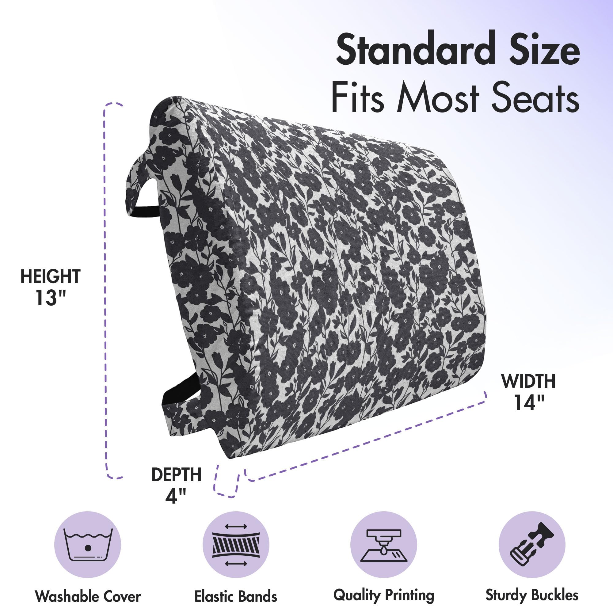Ambesonne Floral Lumbar Support Pillow - Dark Charcoal Gardening Flowers Leaves Modern Print - High Density Foam for Office Chair & Car Seat - 14
