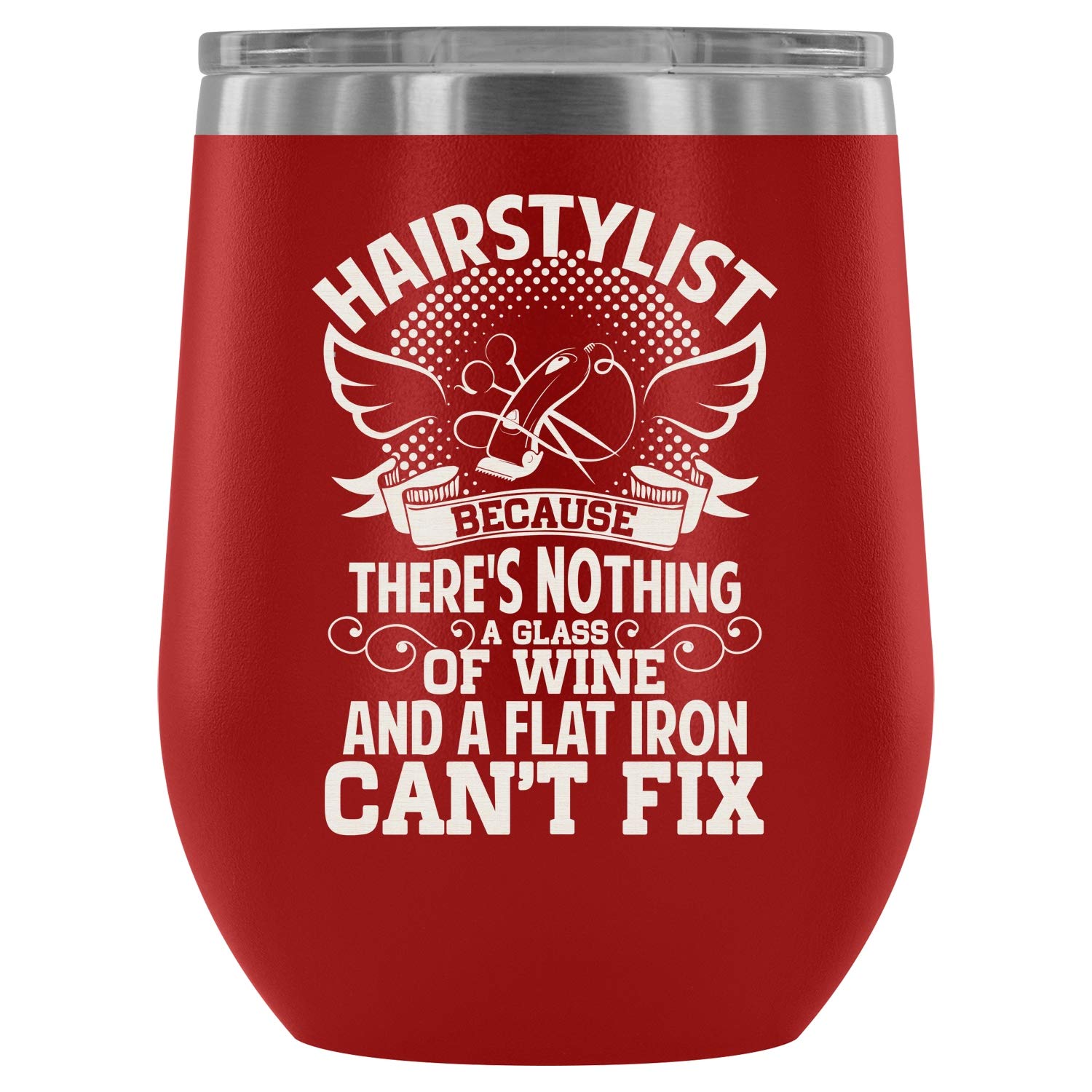 Vacuum Insulated Stainless Steel Stemless Wine Tumbler - 12oz Double Wall Insulated Wine Glass for Hair Stylists, Bartenders & Wine Lovers - Perfect for Salon, Home, Parties & Outdoor Use (Red)