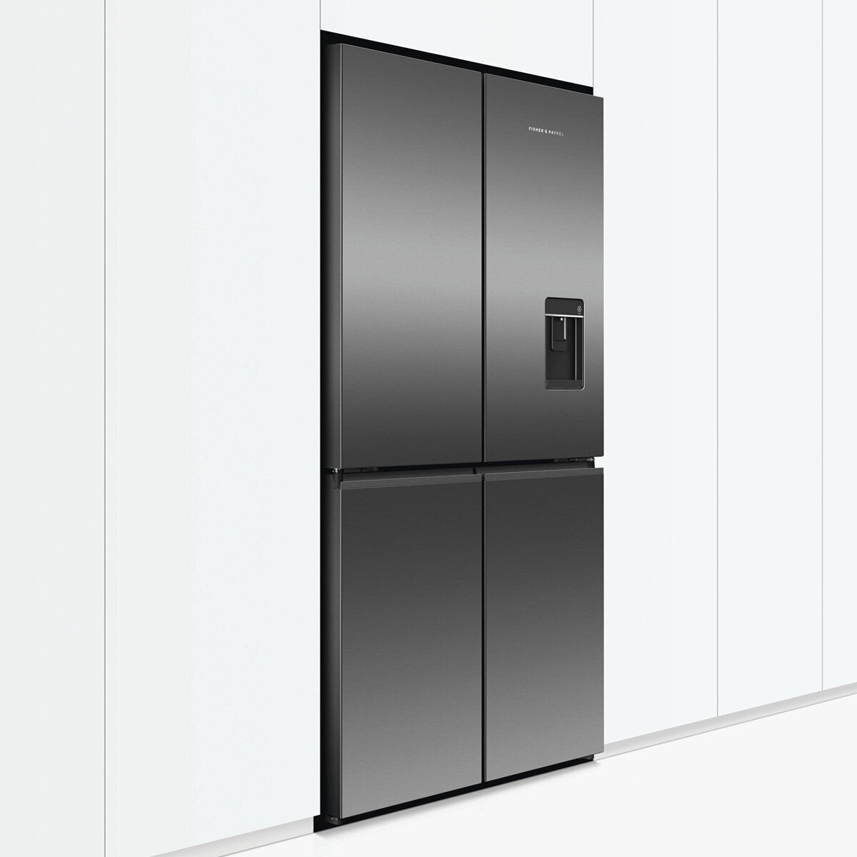 Fisher & Paykel RF605QNUVB1 21.2 cu ft Quad Door Refrigerator with Ice & Water Dispenser - Black Stainless Steel | Perfect for Modern Kitchens & Large Families