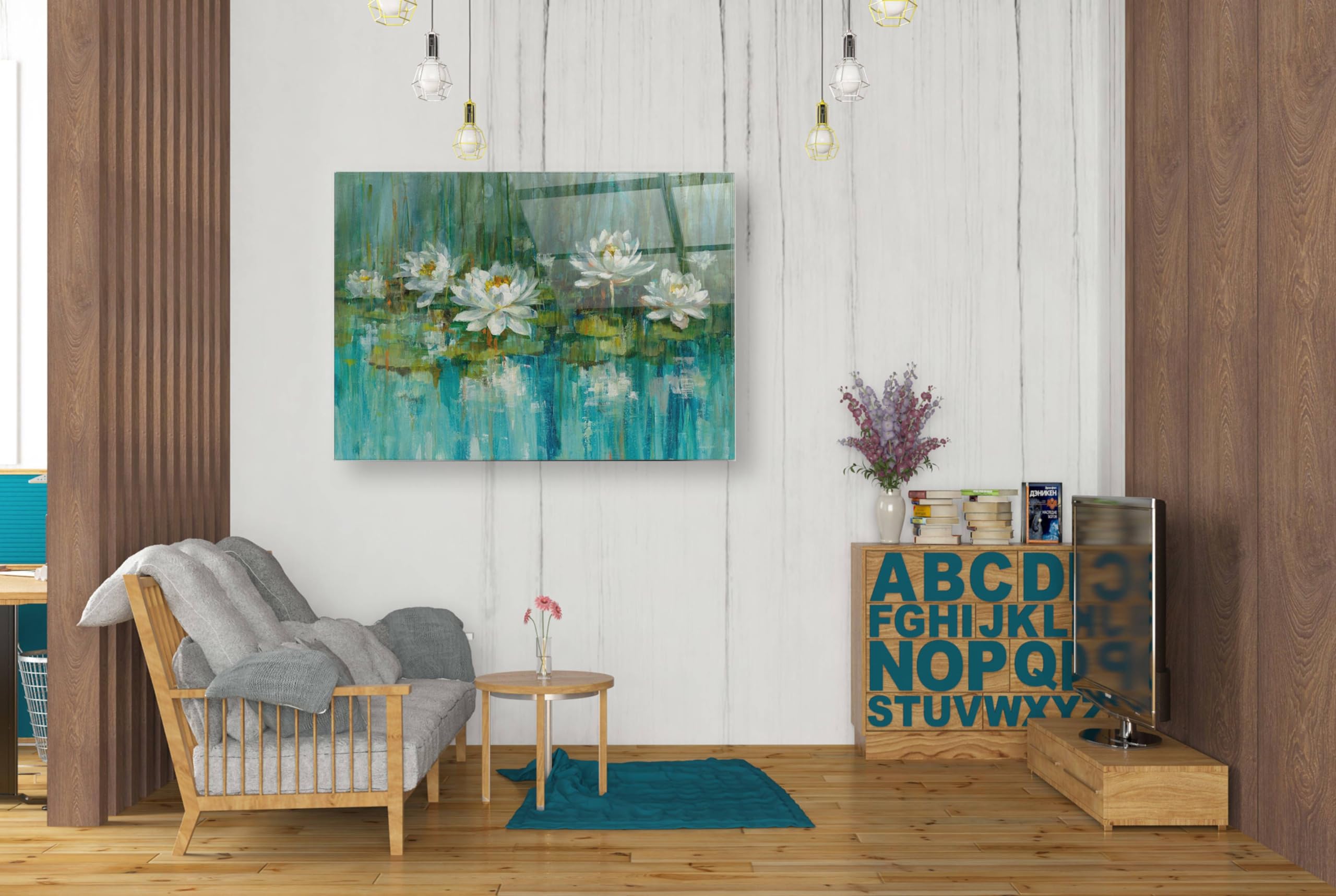 Danhui Nai 'Water Lily Pond' Acrylic Glass Wall Art - 24x36 Inch Modern Home Decor for Living Room, Bedroom & Office