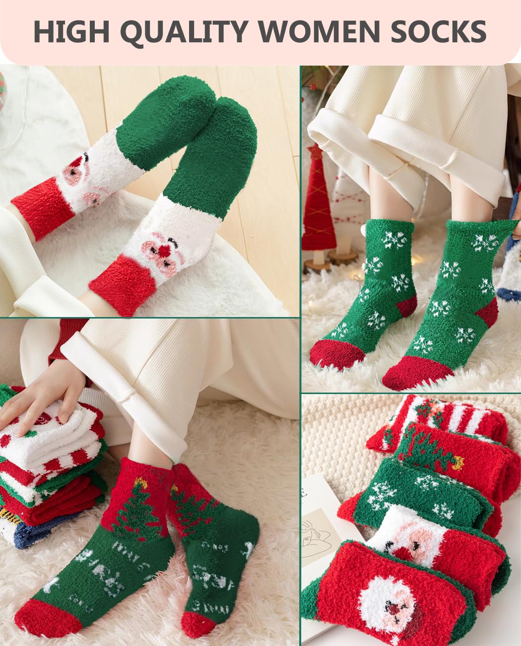 5 Pairs Women's Thermal Winter Socks - Thick Wool Knit Bed Socks for Ladies - Warm Cozy Christmas Gifts for Her - Perfect for Cold Weather & Indoor Comfort