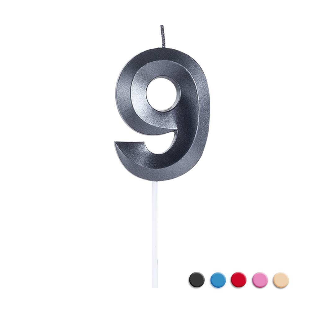 3D Multicolor Extended Big Number Birthday Candles - Cake Topper Decoration for Parties, Anniversaries & Celebrations (Set of 9 Black Candles) | Perfect for Birthday Cakes, Wedding Cakes & Special Events