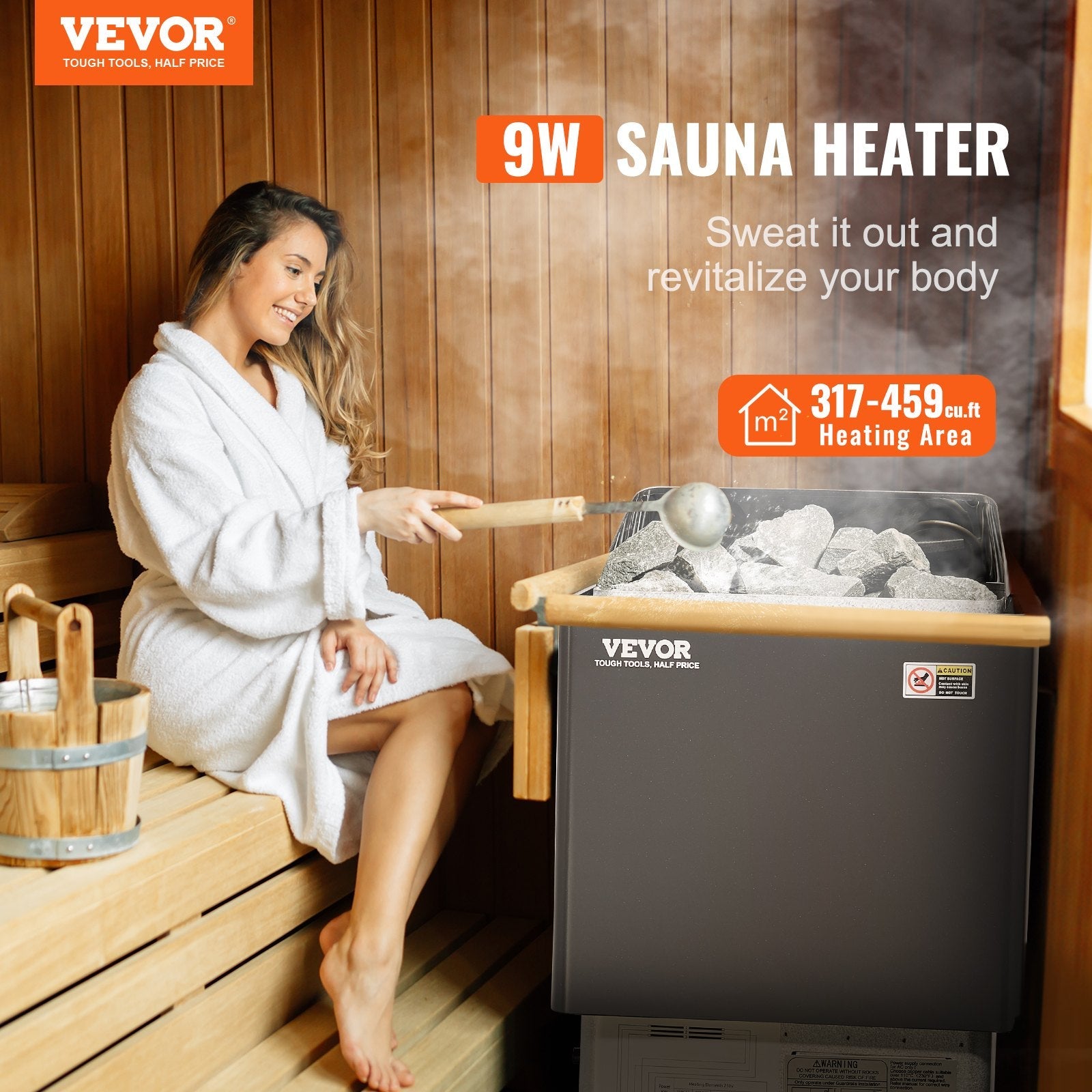 9kW Electric Sauna Heater - 220V Wall Mount with External Controller | Commercial & Home Spa Use | Fast Heating for Steam Rooms & Wellness Centers